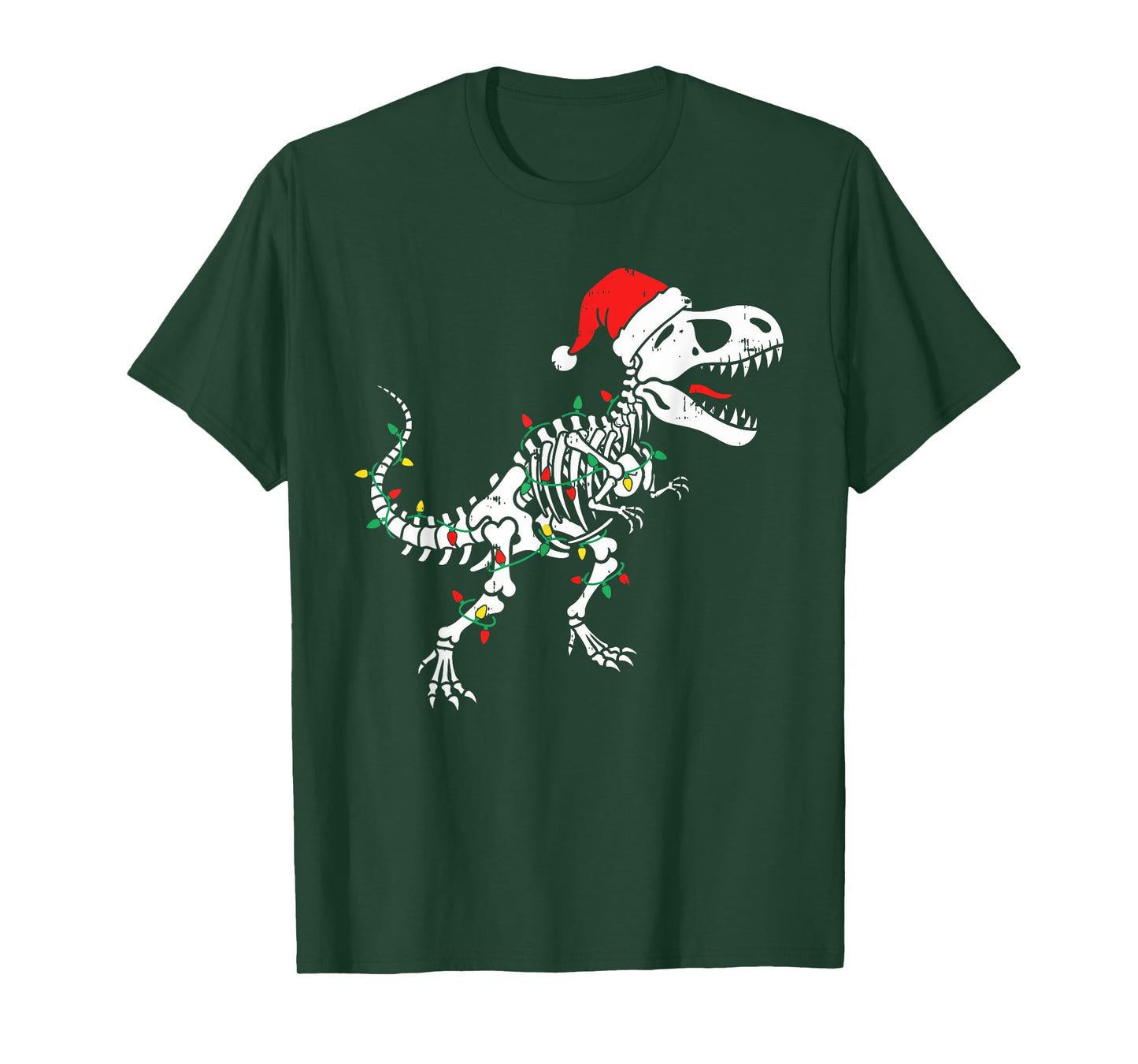 Dinosaur Skeleton Lights Santa Hat Funny Christmas Boys Kids T-Shirt