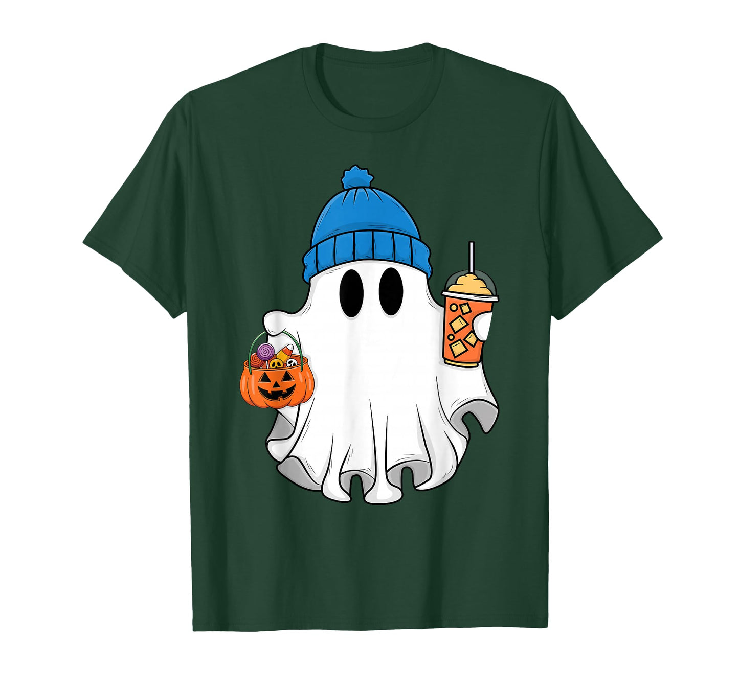 Spooky Boo Ghost Drinking Ice Coffee Ghost Halloween Costume T-Shirt