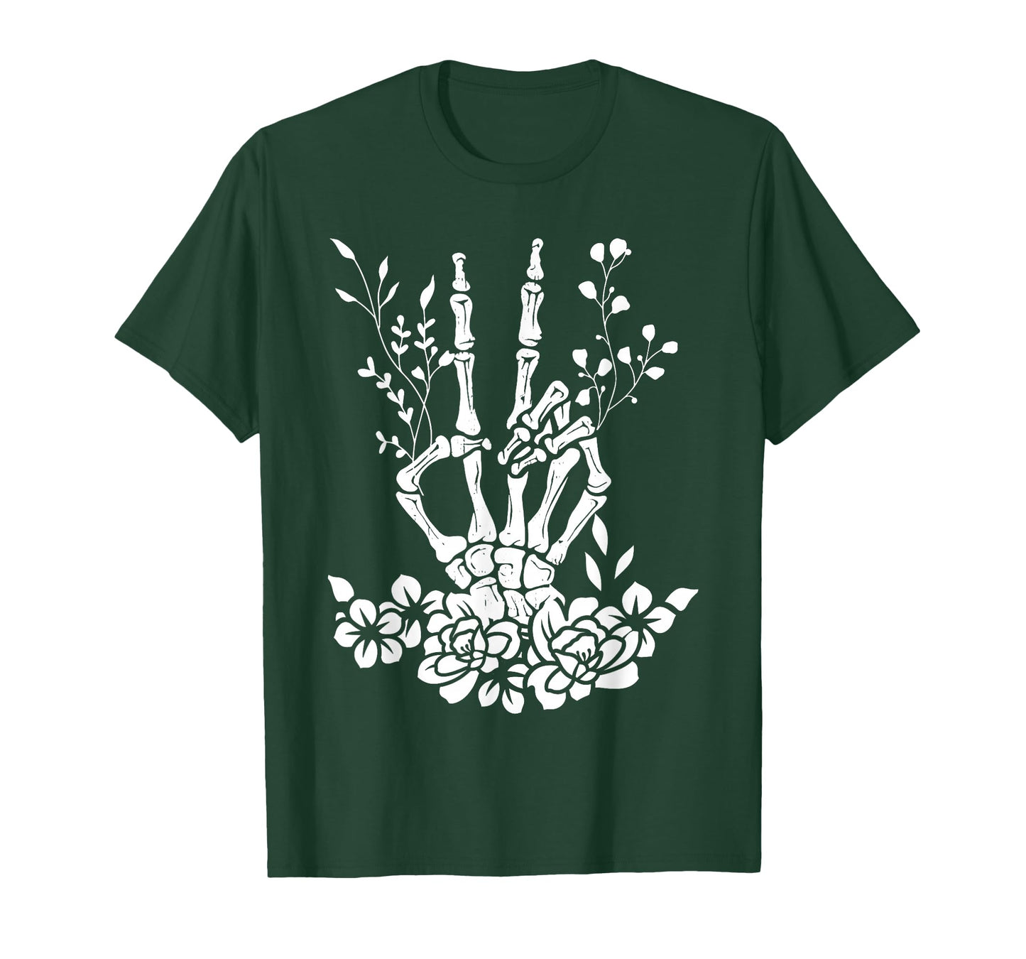Skeleton Peace Sign Love Flower Funny Halloween Costume T-Shirt