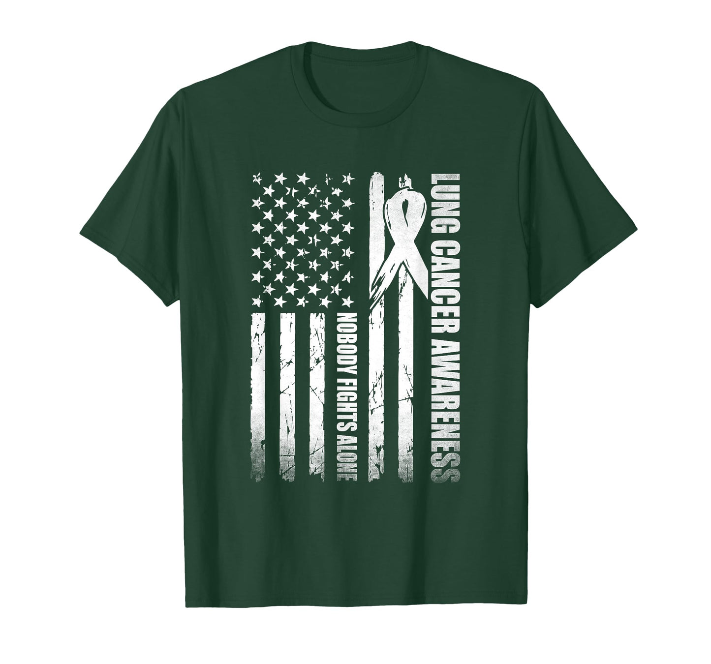 Lung Cancer Awareness American Flag White Ribbon Men Women T-Shirt