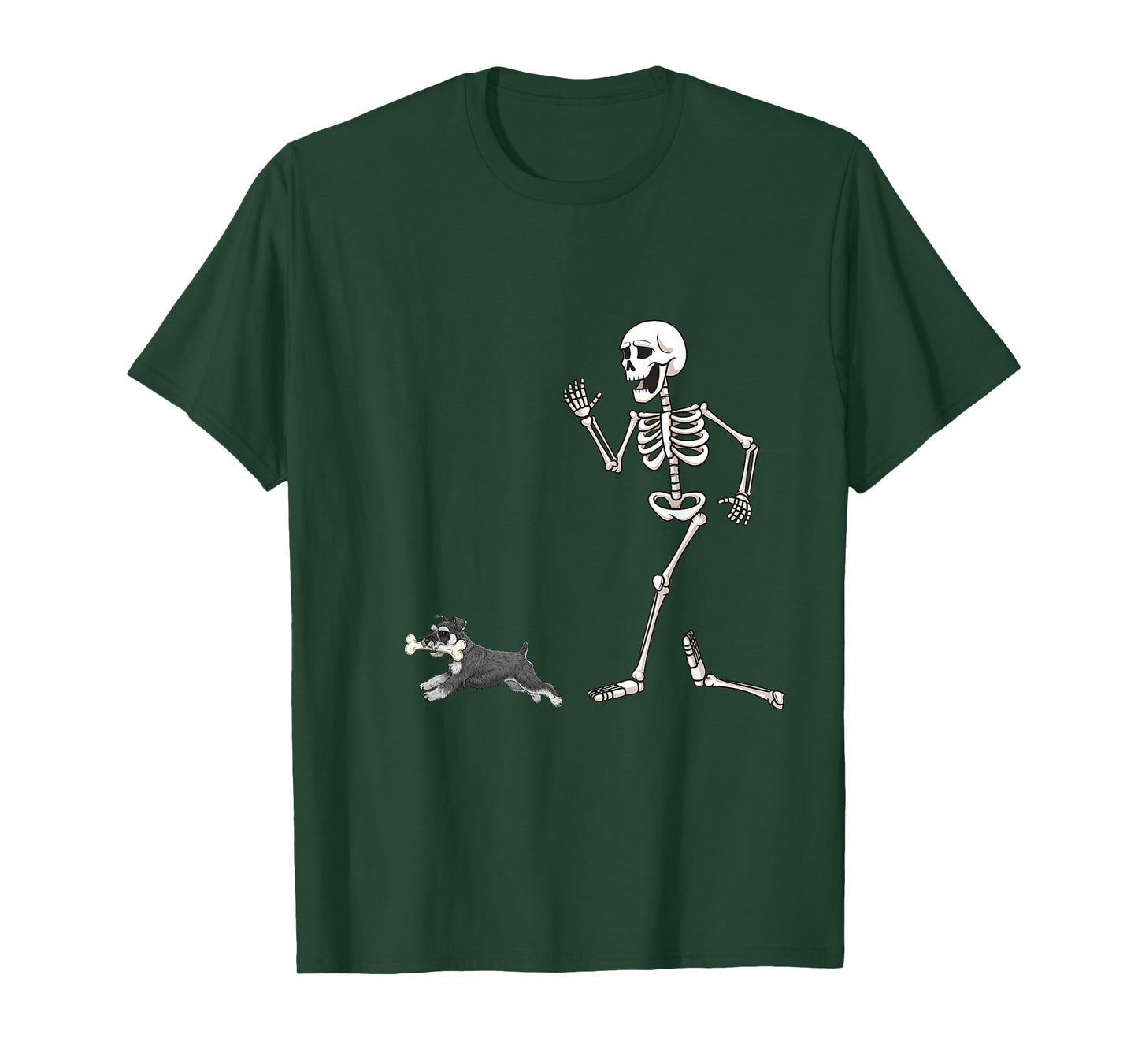 Funny Halloween Miniature Schnauzer and Skeleton T-Shirt