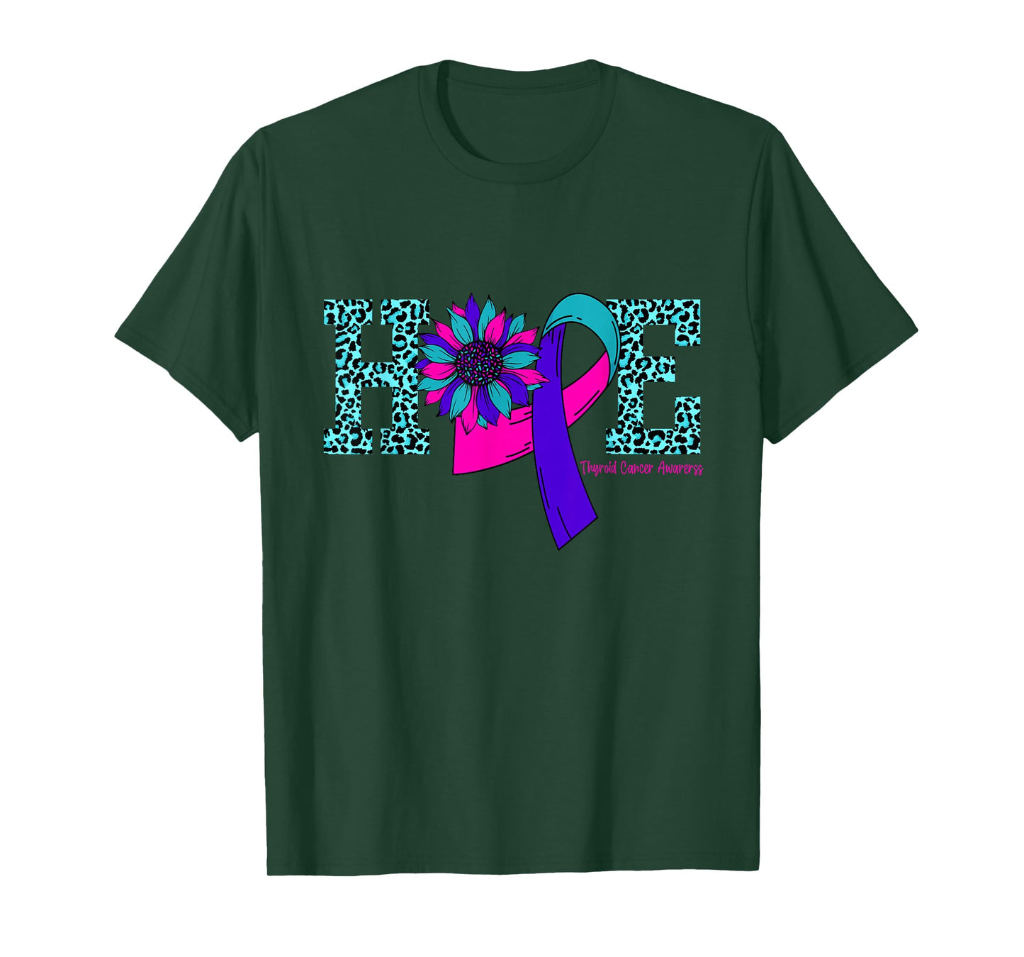 Thyroid Cancer Hope Ribbon Leopard Thyroid Awareness T-Shirt