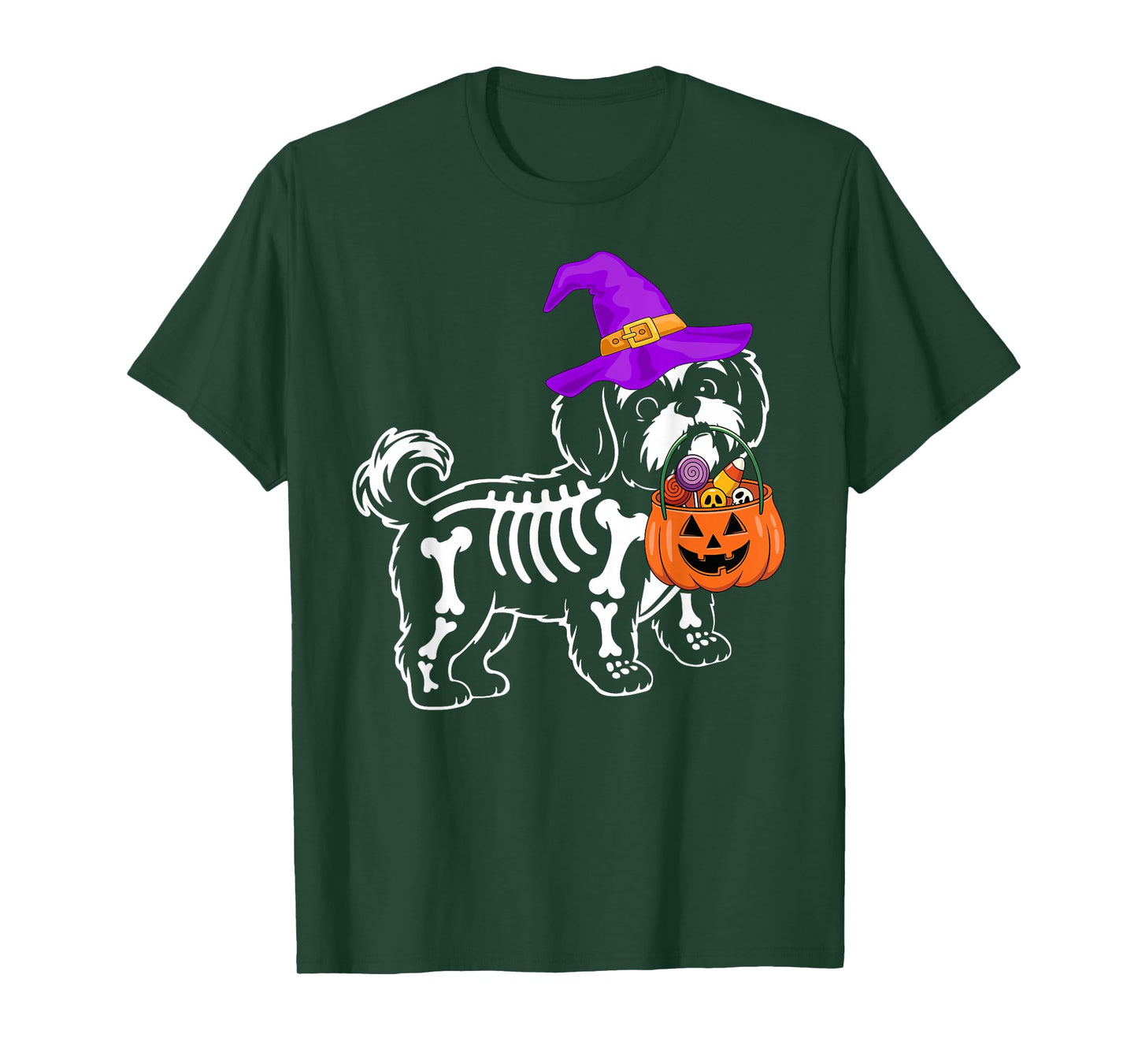 Shih Tzu Dog Halloween Spooky Skeleton Trick or Treat T-Shirt