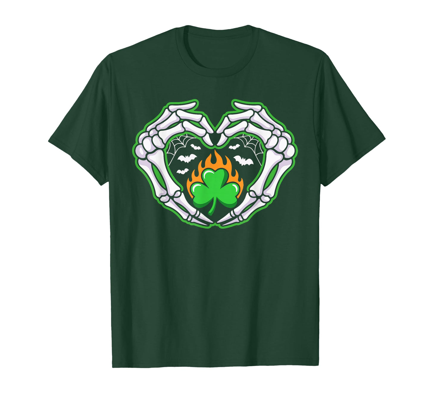Spooky Shamrock Skeleton Hands Heart Irish Halloween Men Boy T-Shirt