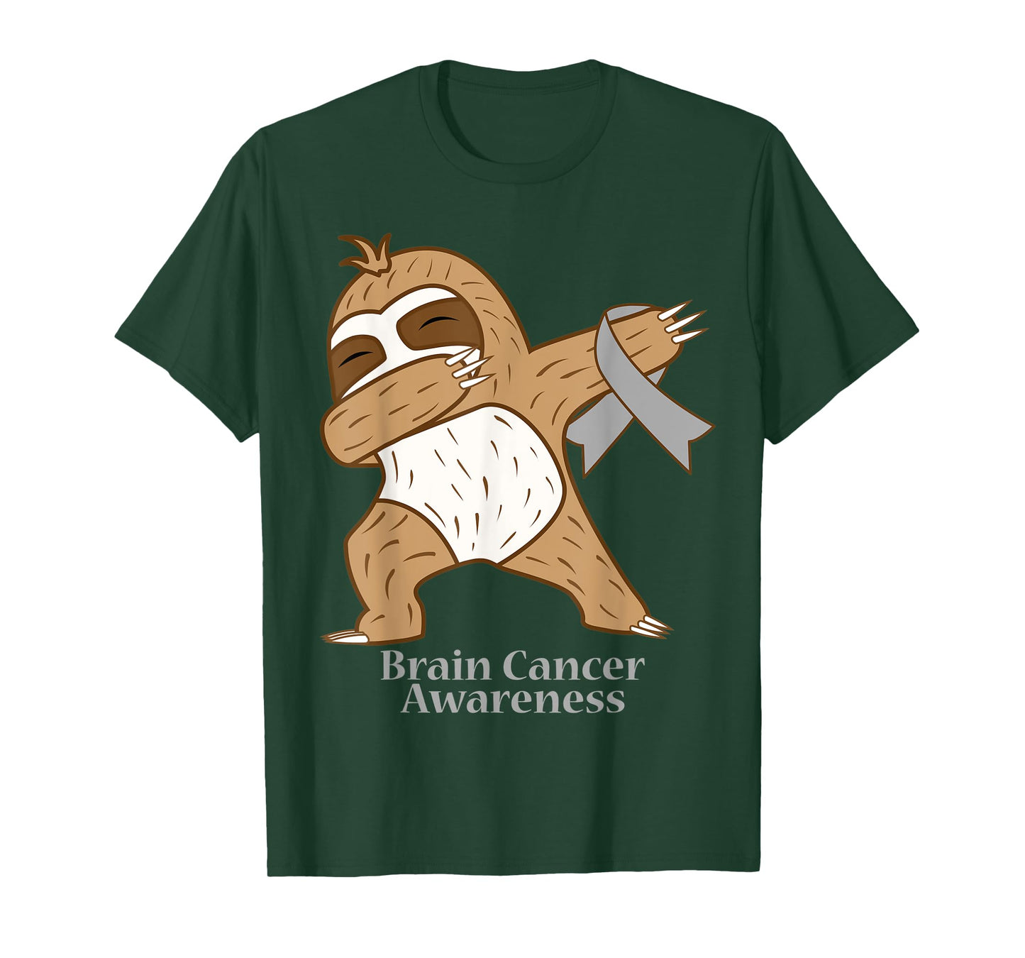 Brain Cancer Awareness Ribbon Dabbing Sloth Warrior Gift T-Shirt