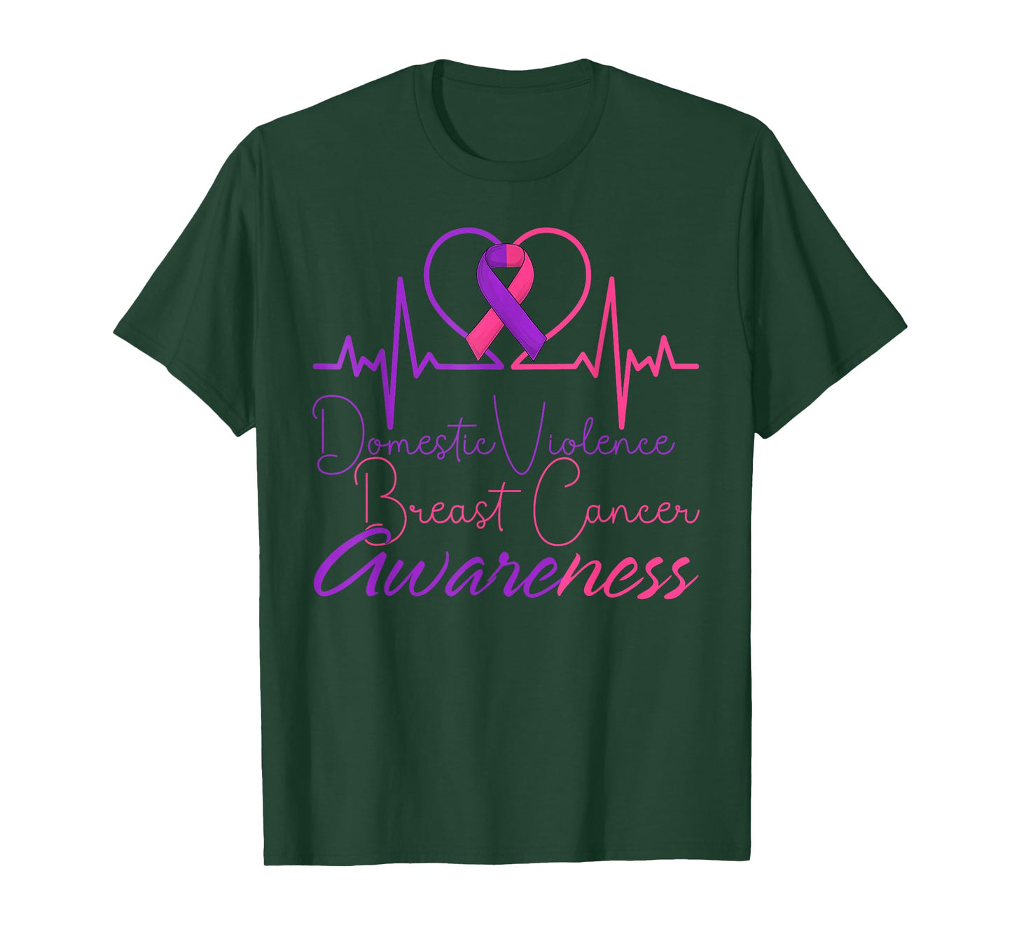 Domestic Violence Breast Cancer Awareness Ribbon Heartbeat T-Shirt