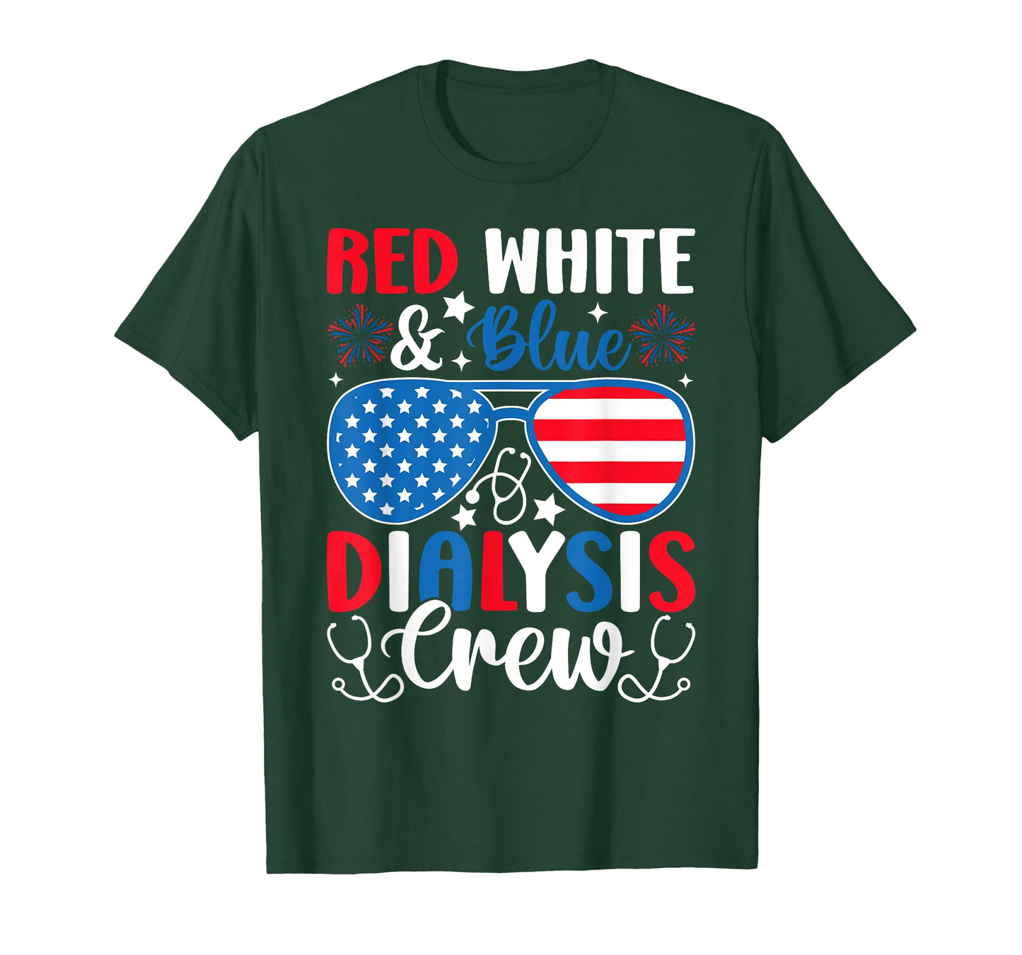 Red White Blue Dialysis Crew Patriotic Nurse 4th of July T-Shirt for Women Kids Men