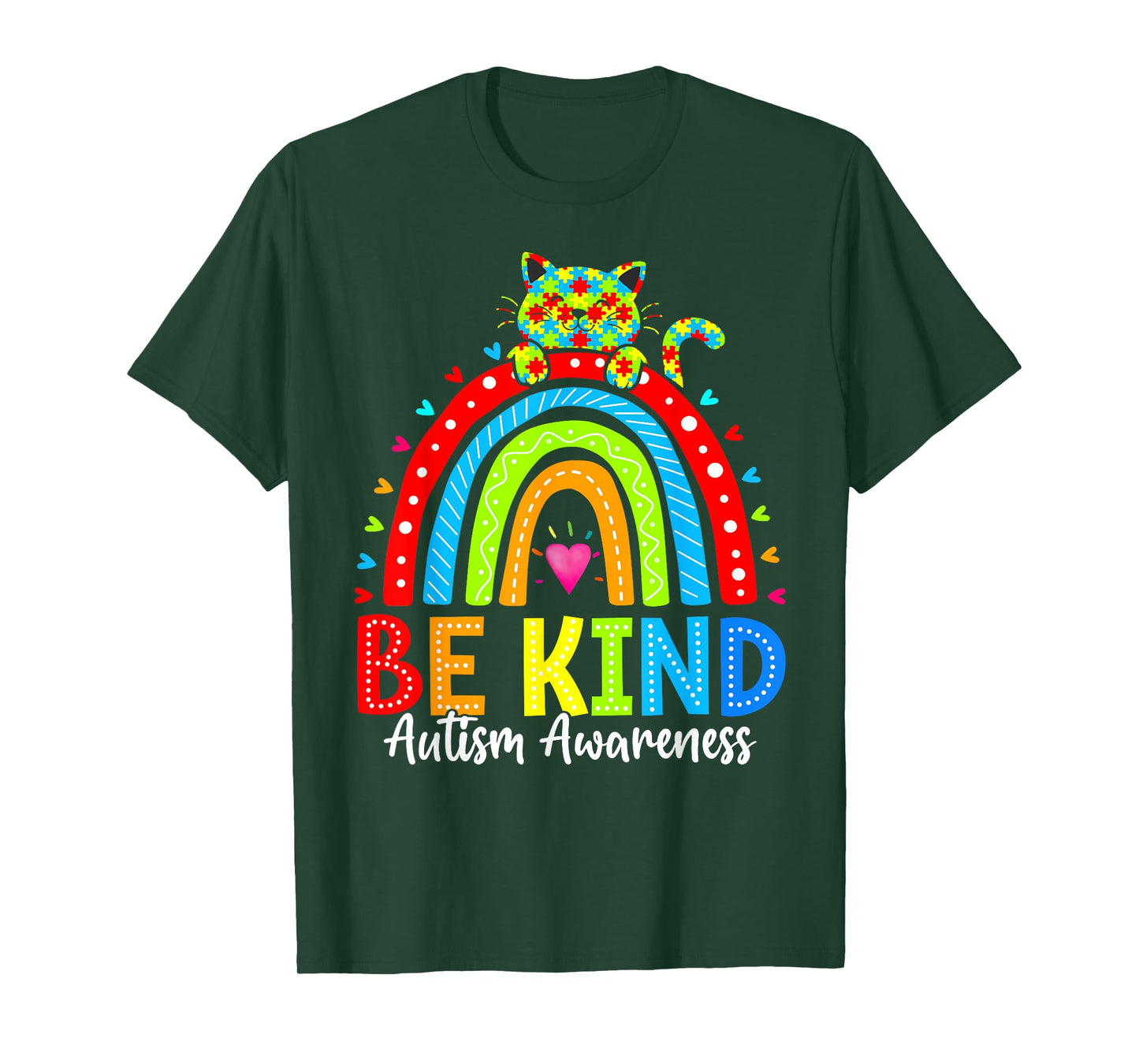 Be Kind Rainbow Cat Autism Awareness In April We Wear Blue Men Women Kids T-Shirt