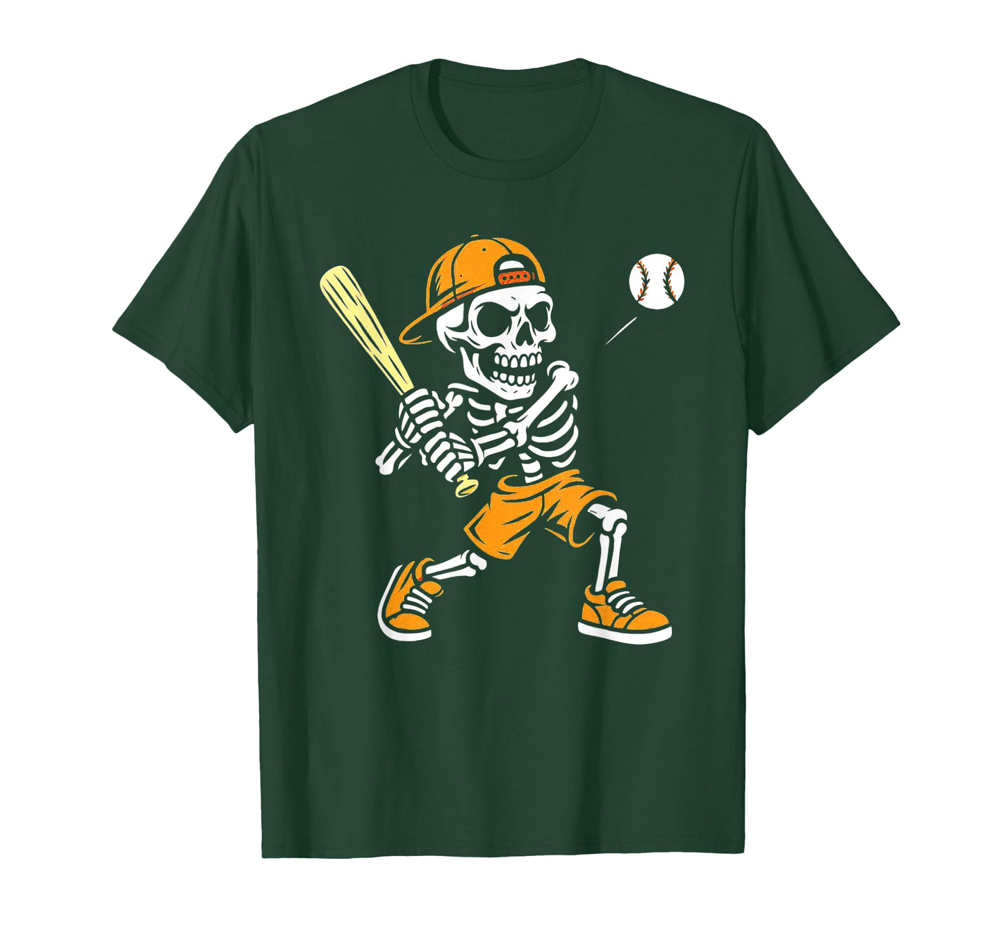 Funny Skeleton Batting Baseball Halloween Boys Men Kids Tees T-Shirt