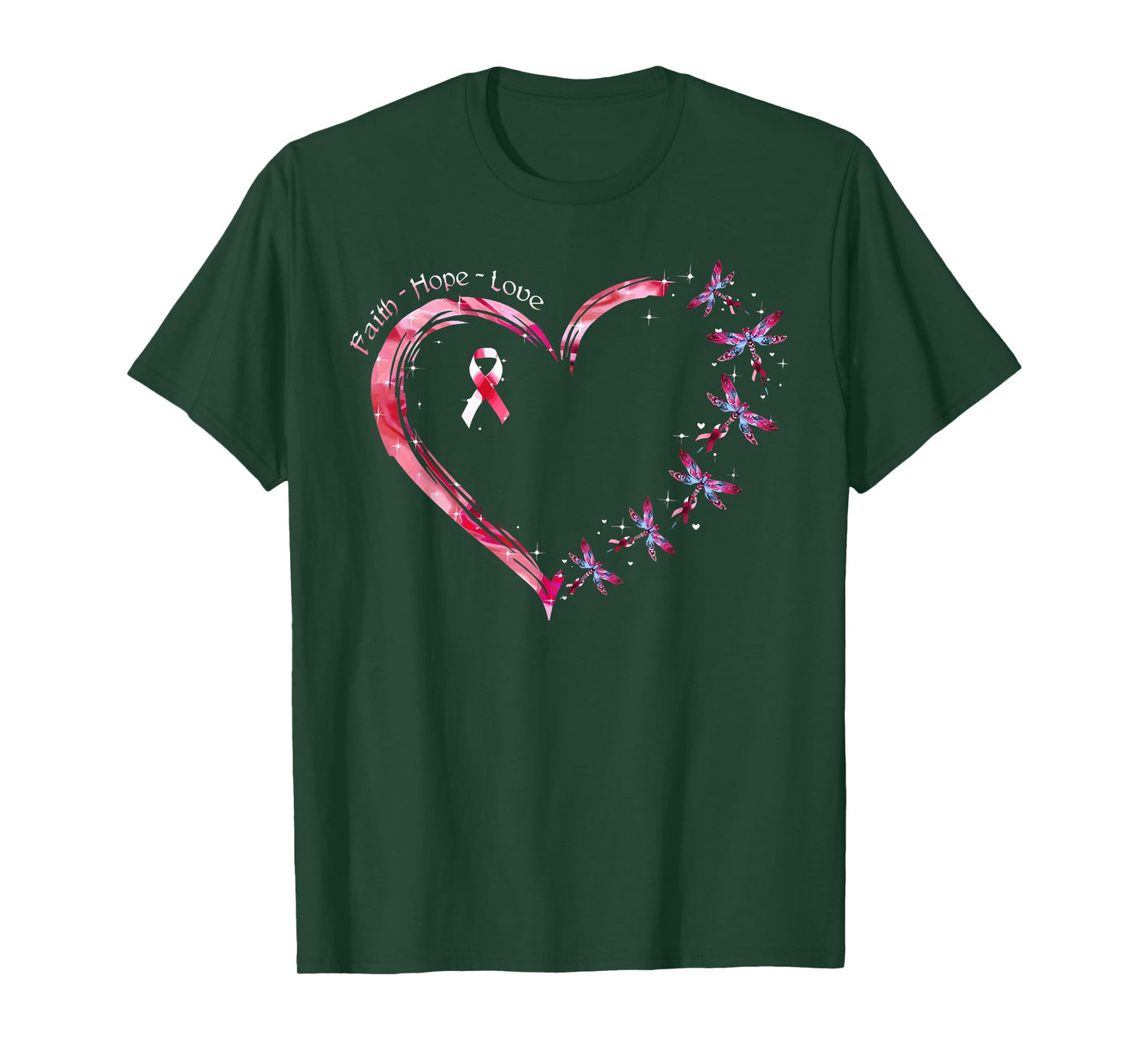 Breast Cancer Heart Dragonflies Awareness Women Kids Men T-Shirt