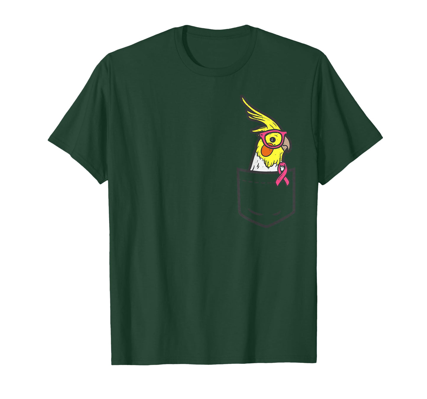 Pocket Cockatiel Bird Pink Ribbon Breast Cancer Awareness T-Shirt