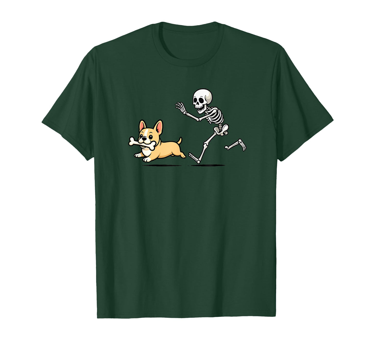 Funny Skeleton Chasing Bulldog Halloween Dog Mom Pet Lover T-Shirt