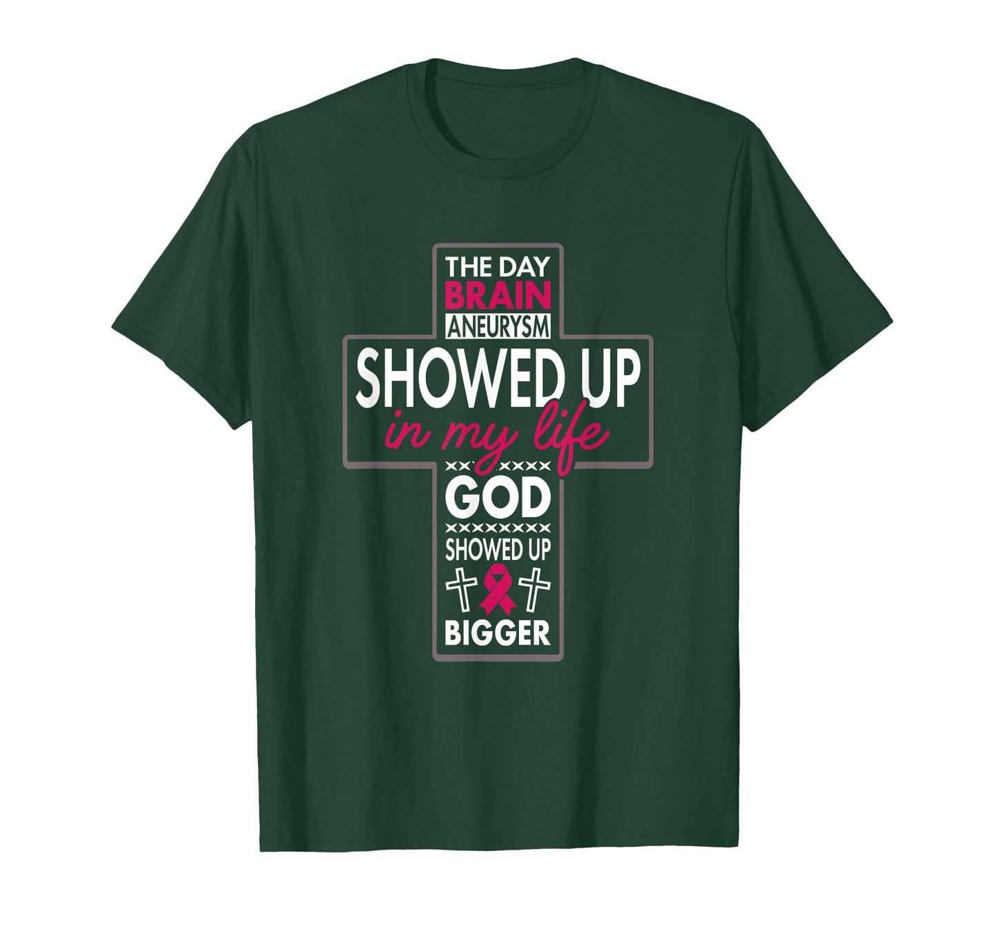 God Showed Up Brain Aneurysm Awareness Burgundy Aortic T-Shirt