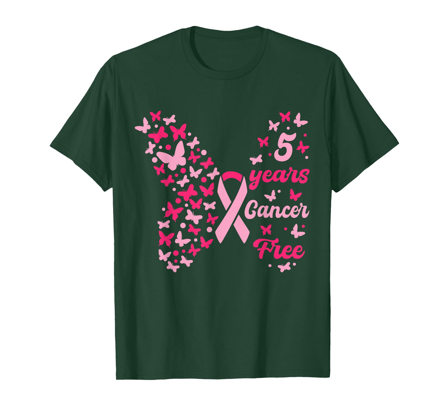 5 Year Cancer Free Breast Cancer Awareness Butterfly Women T-Shirt