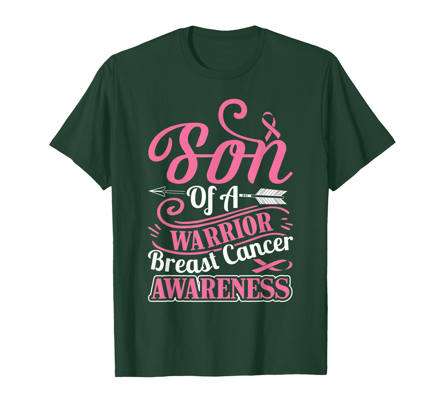 pink ribbon breast cancer awareness Son of warrior boys men T-Shirt