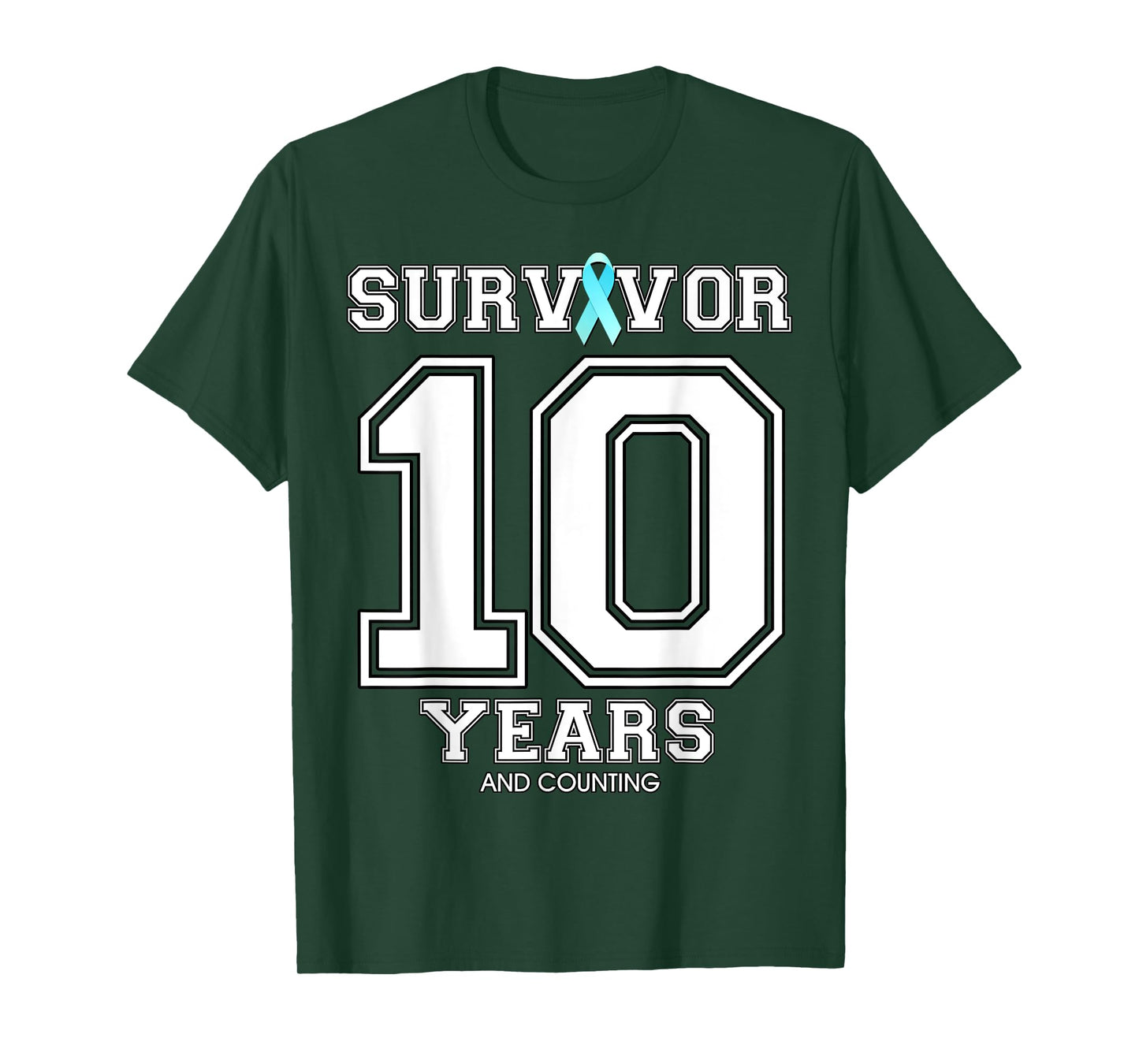 10 Years Ovarian Cancer Survivor Teal Ribbon Gift For Women T-Shirt
