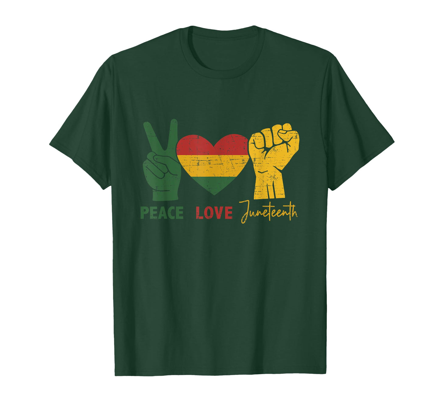 Peace Love Juneteenth with african flag heart and fist T-Shirt