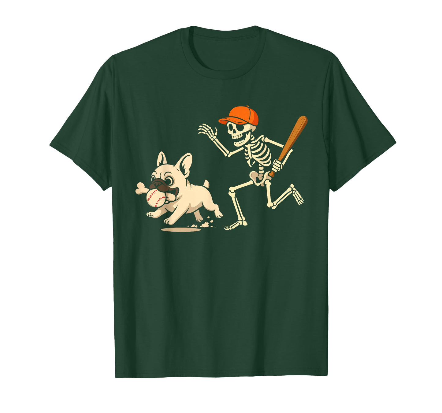 Funny Skeleton Baseball French Bulldog Halloween Costume T-Shirt