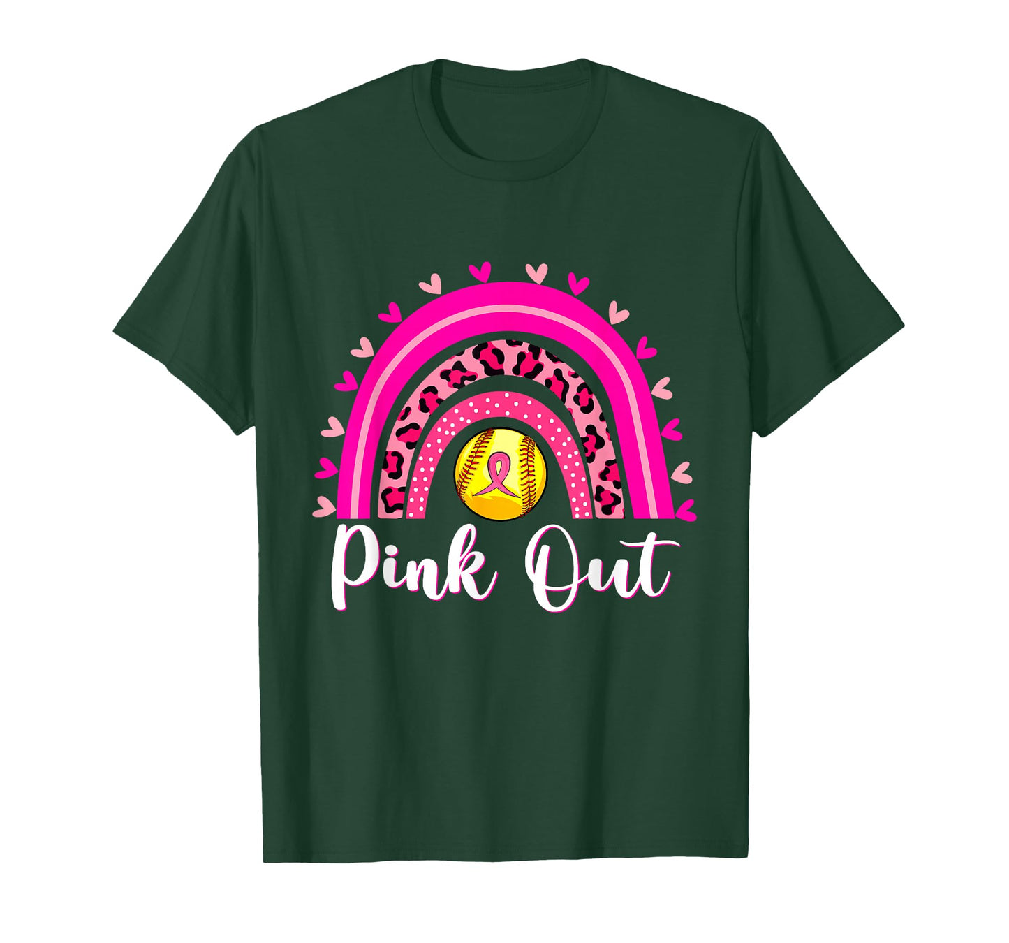 Pink Out Softball Lover Rainbow Breast Cancer Awareness T-Shirt
