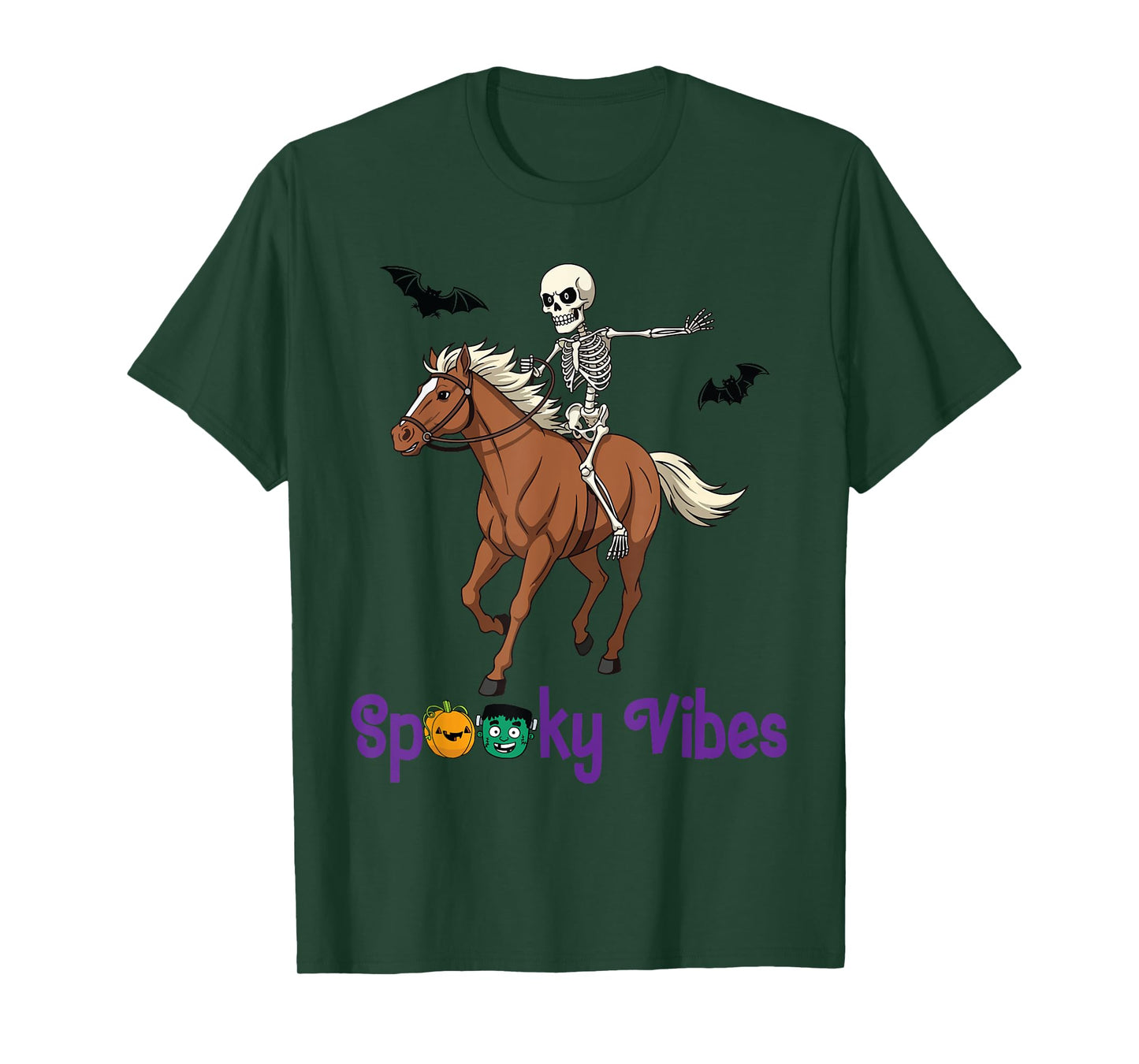 Skeleton Riding Horse with Bats Funny Halloween Spooky Vibes T-Shirt