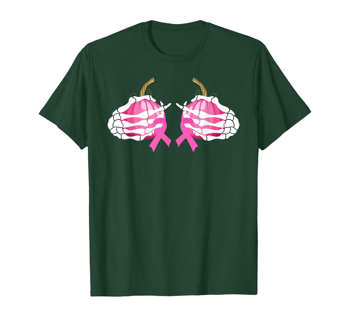 Skeleton Hands Holding Pumpkins Bra Breast Cancer Awareness T-Shirt