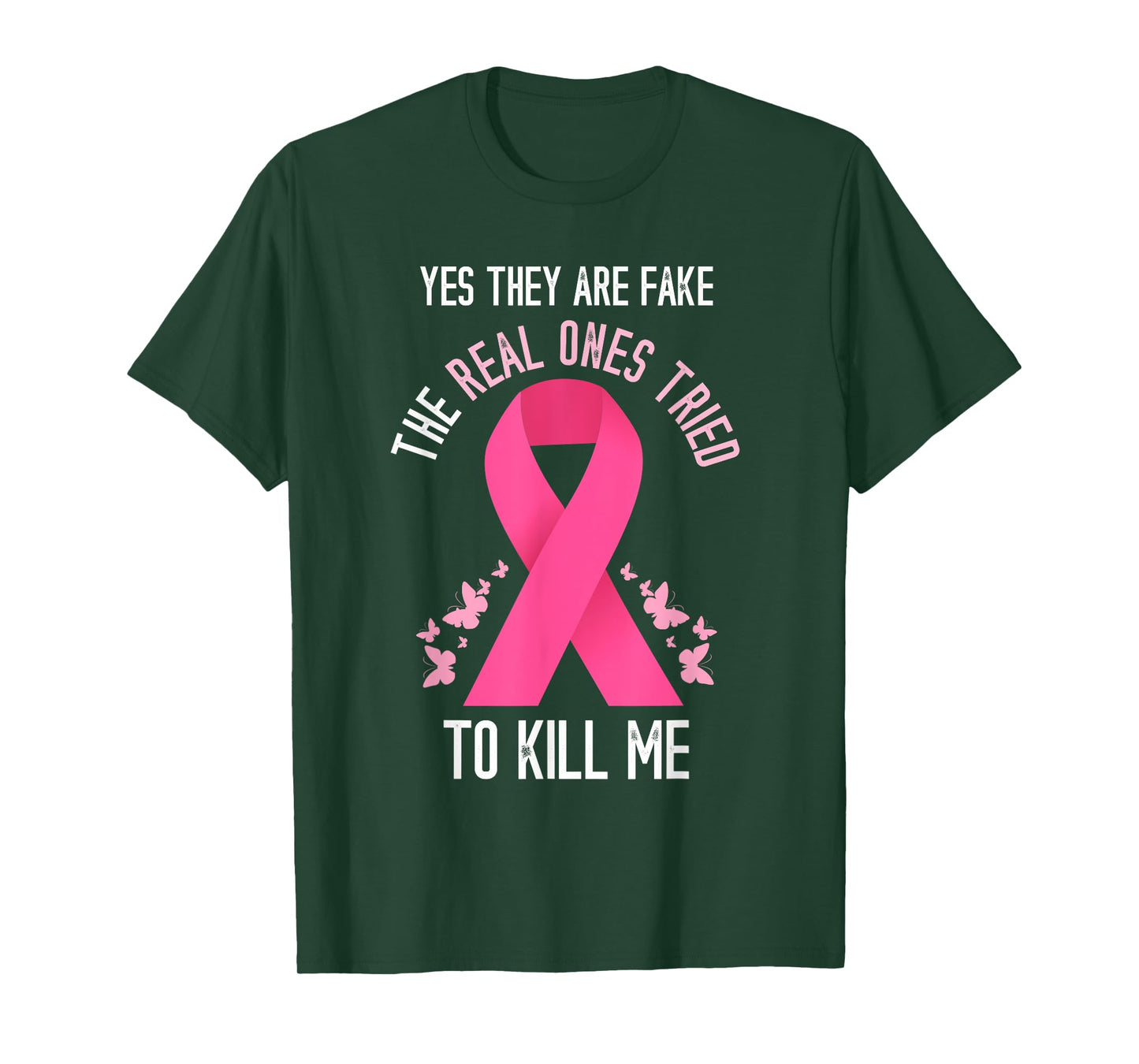 Breast Cancer Awareness Yes They Are Fake Pink Ribbon T-Shirt