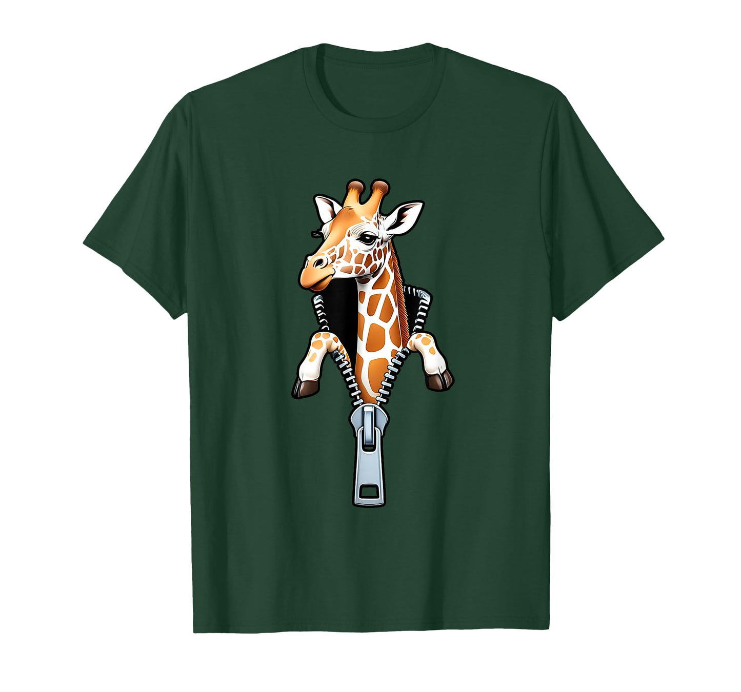 Cute Giraffe Emerging from A Zipper Funny Animal Design T-Shirt