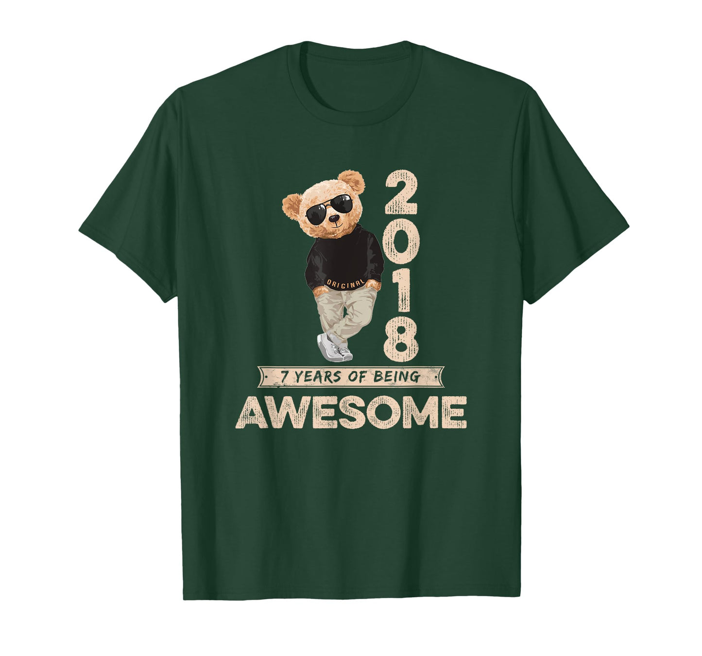 7th Birthday Boys Girls 2018 Original Awesome Teddy Bear T-Shirt