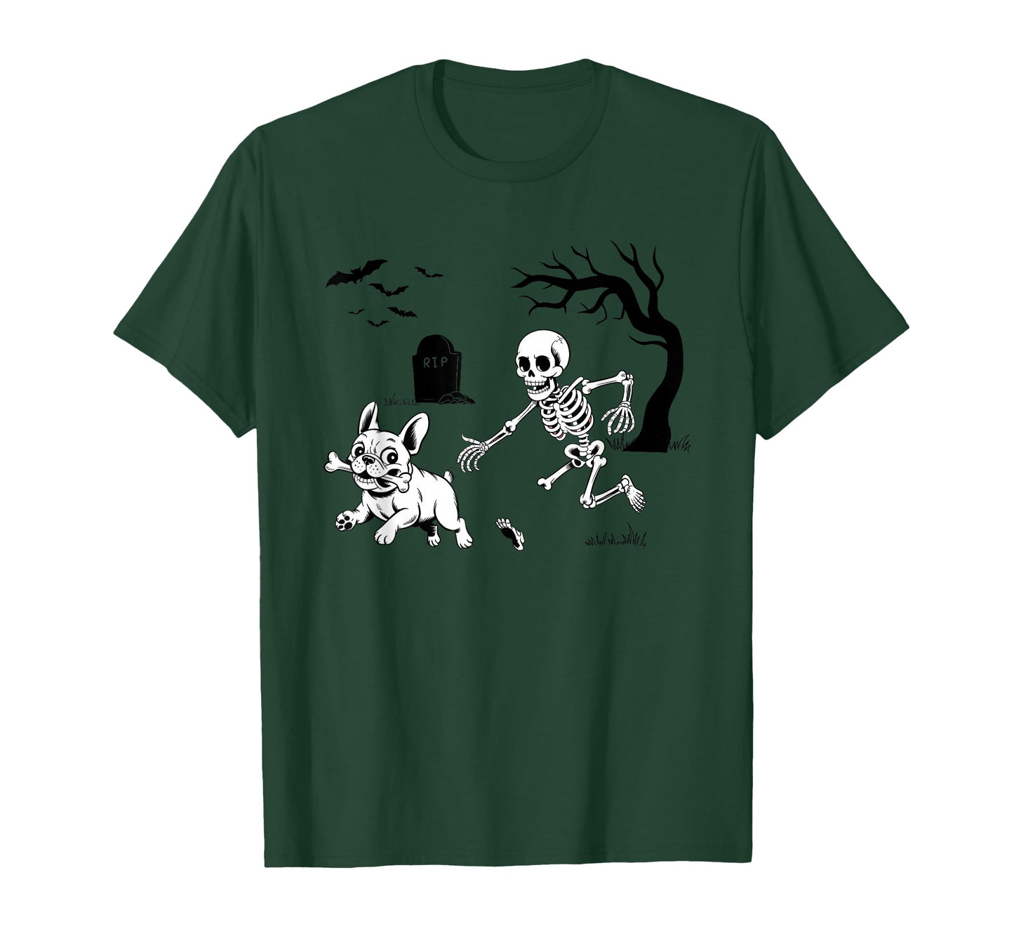 Halloween French Bulldog, Funny Skeleton Chasing Dog T-Shirt