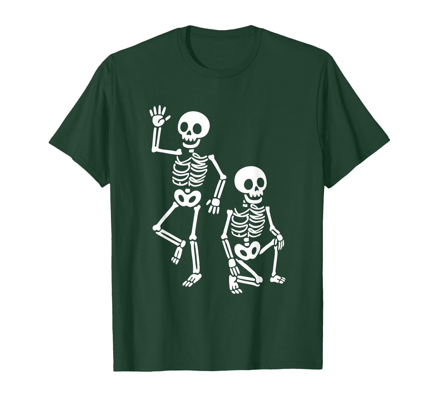 Funny Subtle Two Skeletons Waving Posing Halloween Spooky T-Shirt