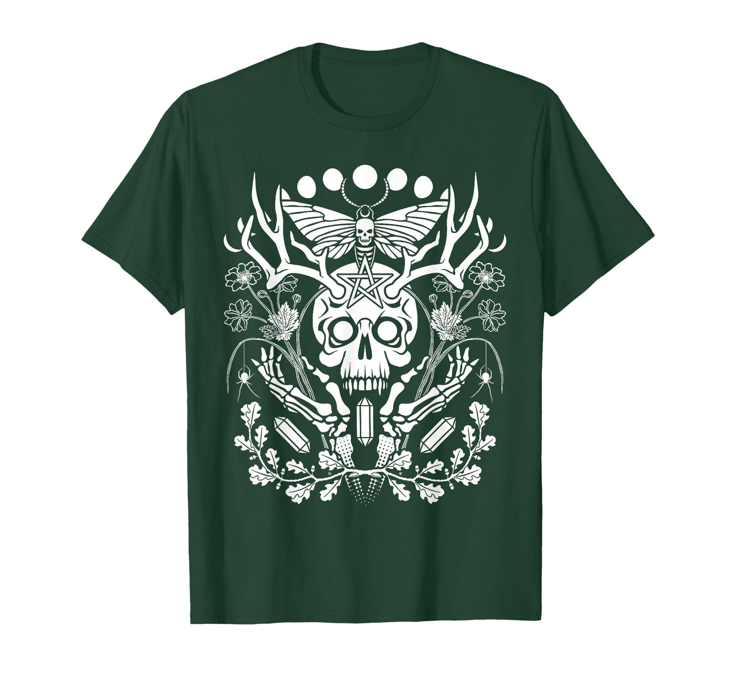 Nature Witch Skull and Death's Head Moth, Moons & Crystals T-Shirt