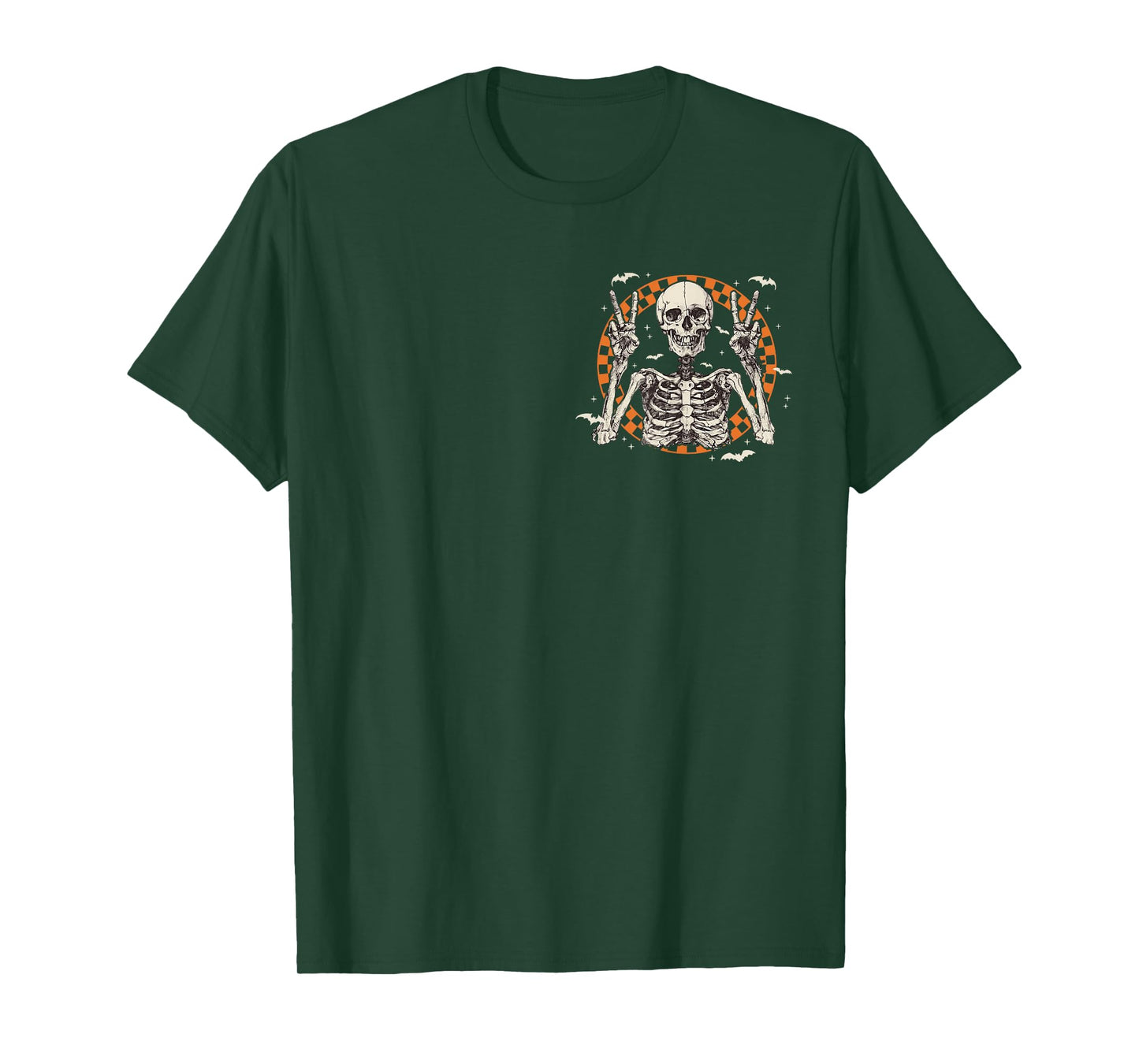 Vintage Spooky Season Skeleton Halloween Checkered 2 Sided T-Shirt