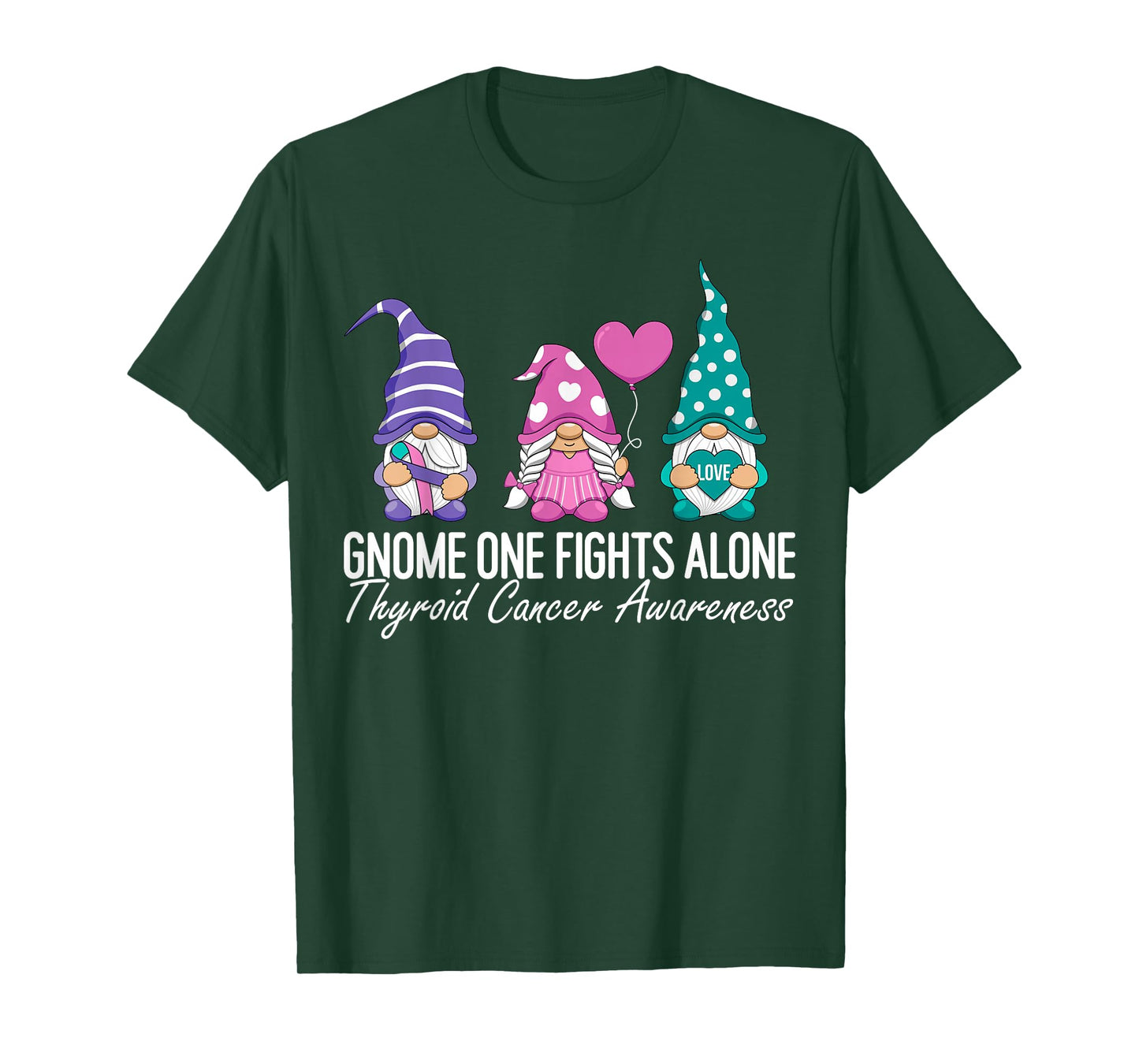Thyroid Cancer Awareness Ribbon Gnomes Support Squad Family T-Shirt