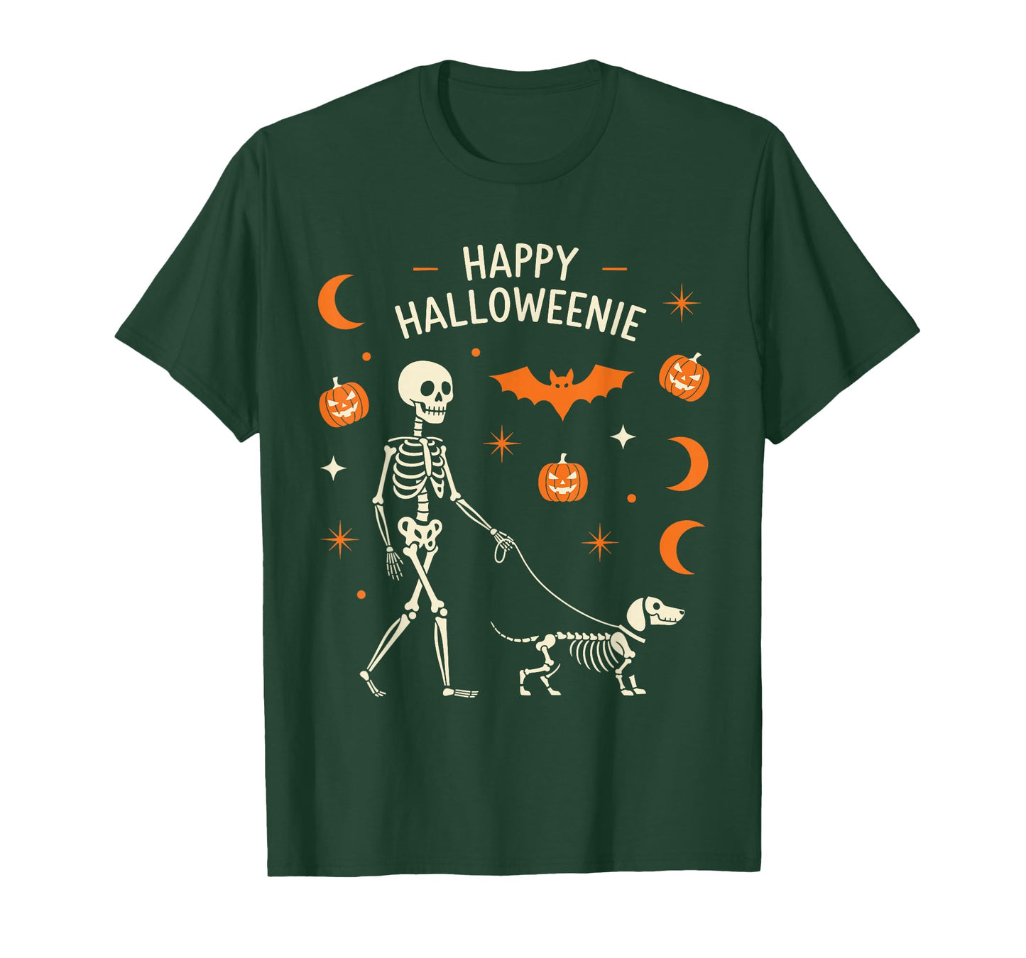 Happy Halloweenie Funny Halloween Skeleton Dachshund Dog T-Shirt