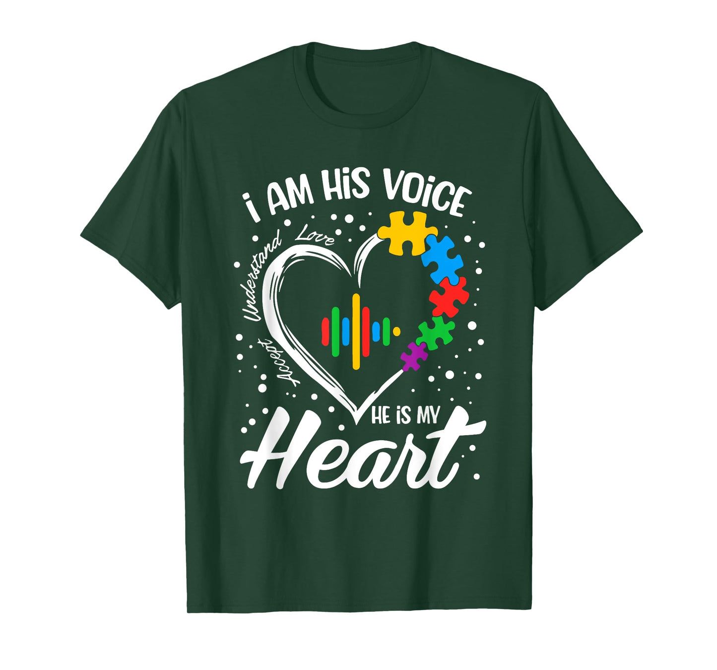 Autism Awareness Mom Shirt I Am His Voice He Is My Heart T-Shirt