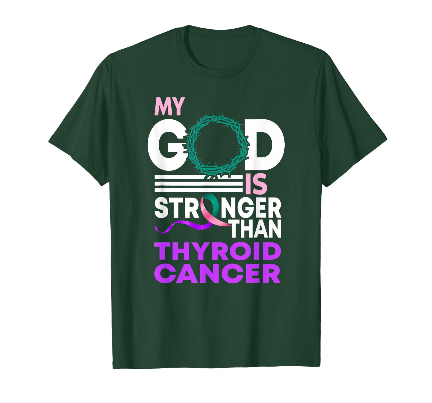 My God Is Stronger Than Thyroid Cancer Awareness Ribbon T-Shirt
