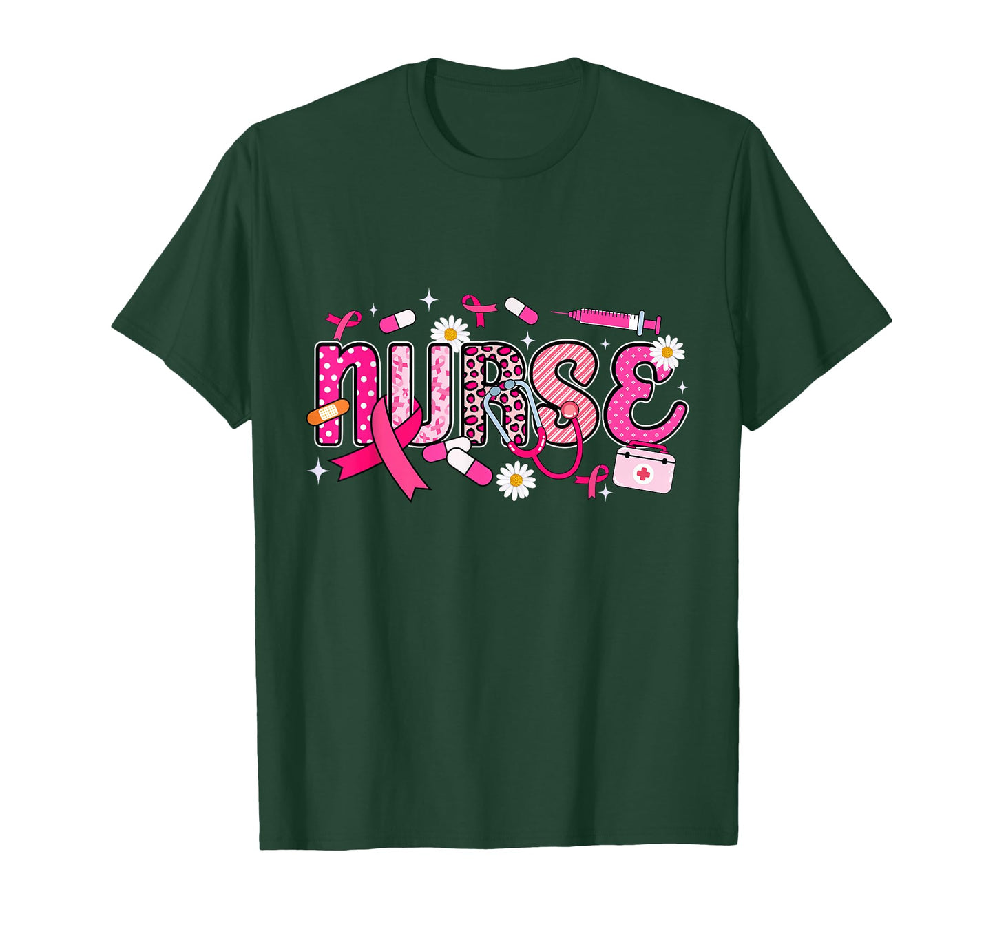Funny Pink Ribbon Stethoscope Nurse Breast Cancer Awareness T-Shirt