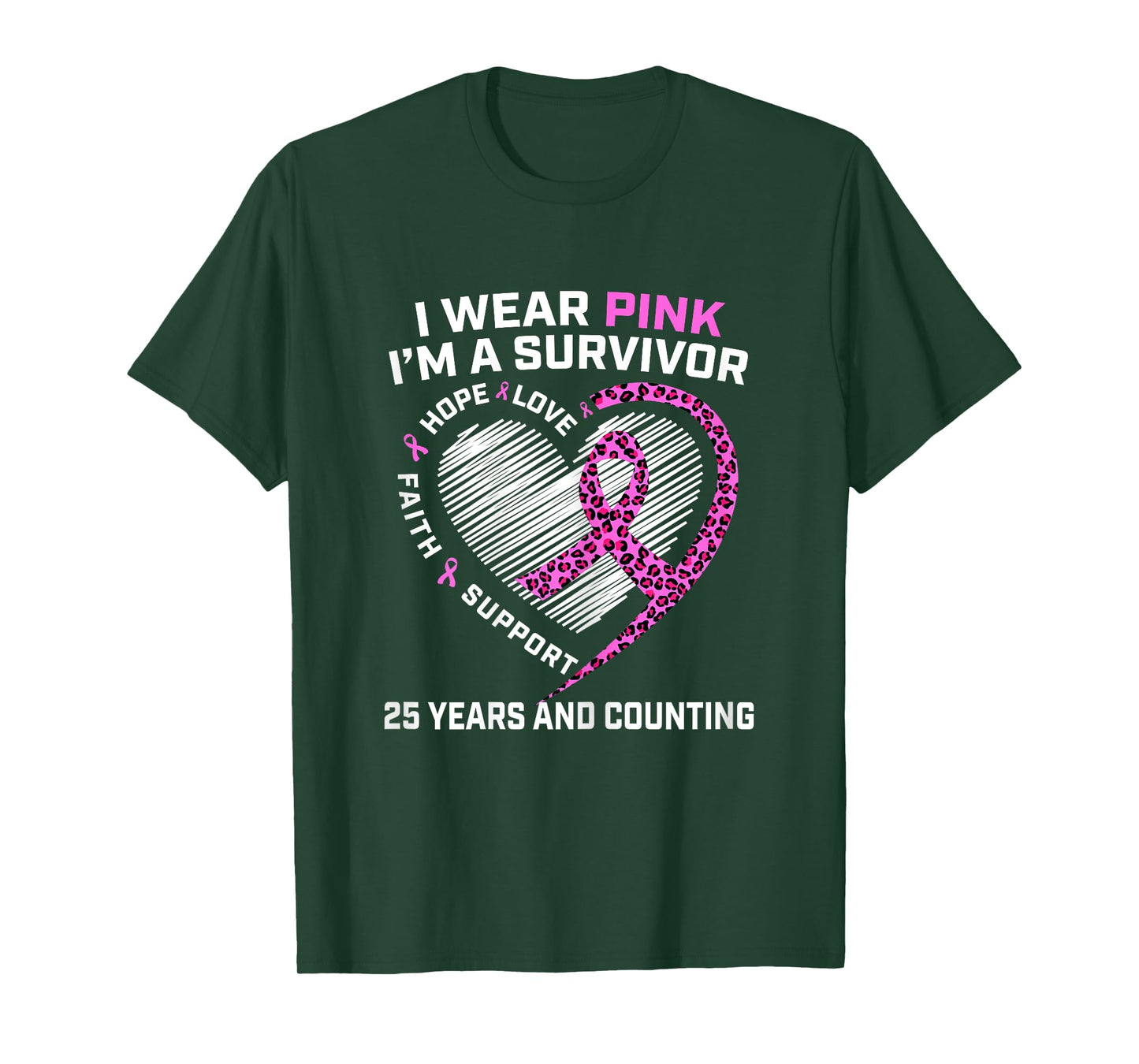 25 Years Breast Cancer Free Cute Heart Cheetah Pink Survivor T-Shirt