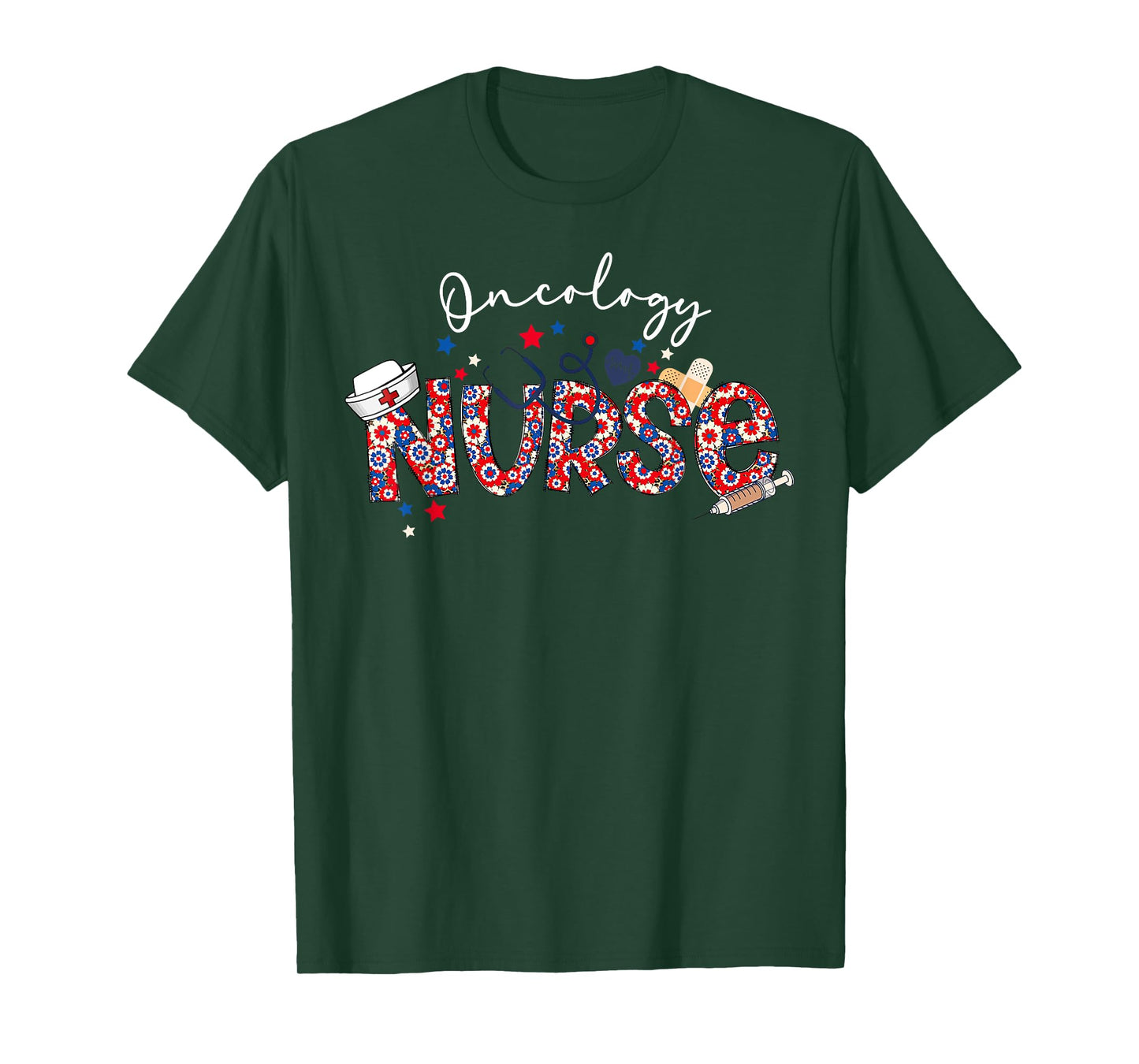 Patriotic Nurse July Of 4th Floral Oncology Nurse Medical T-Shirt