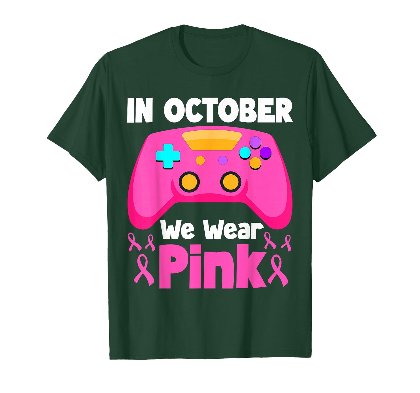 in October We Wear Pink Breast Cancer Gaming Kids Boys Youth T-Shirt