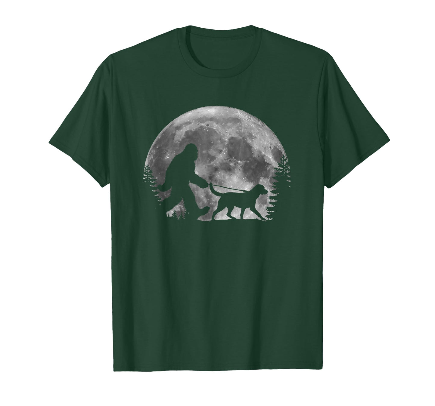 Bigfoot Walking a Dog Labrador Retriever Dad Moon Halloween Men Women Kids T-Shirt