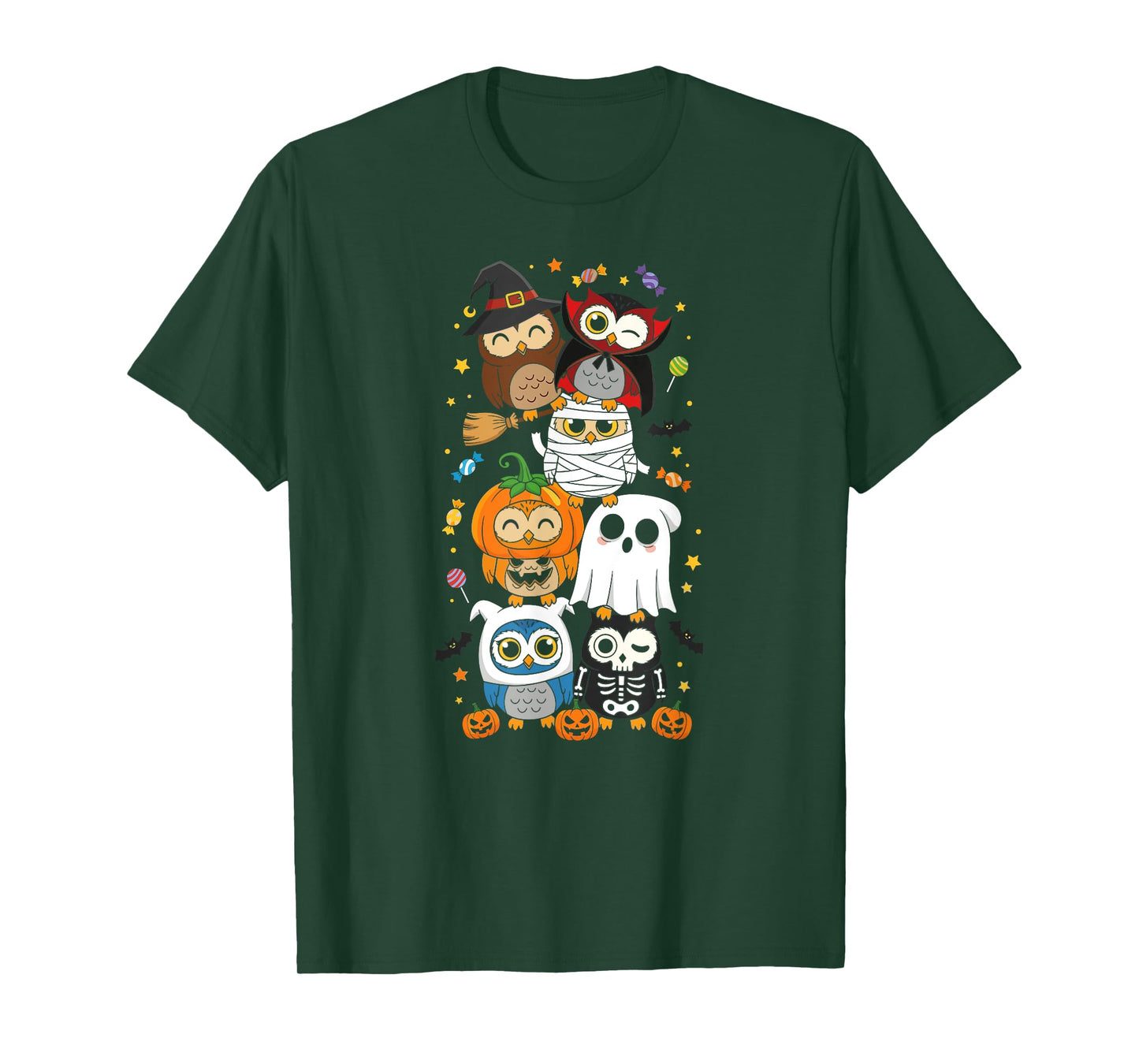 Funny Owl Witch Vampire Ghost Halloween Kids Mens Womens T-Shirt