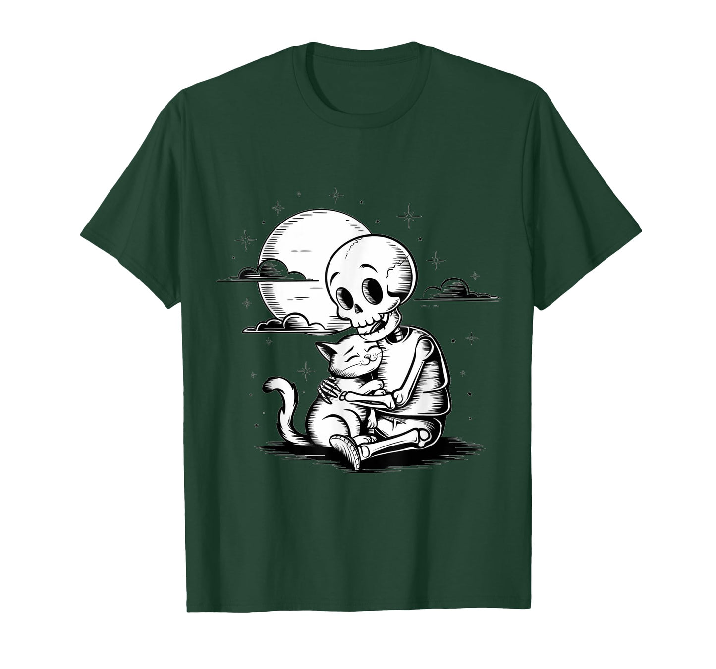 Cute Skeleton Hugging Cat Halloween T-Shirt