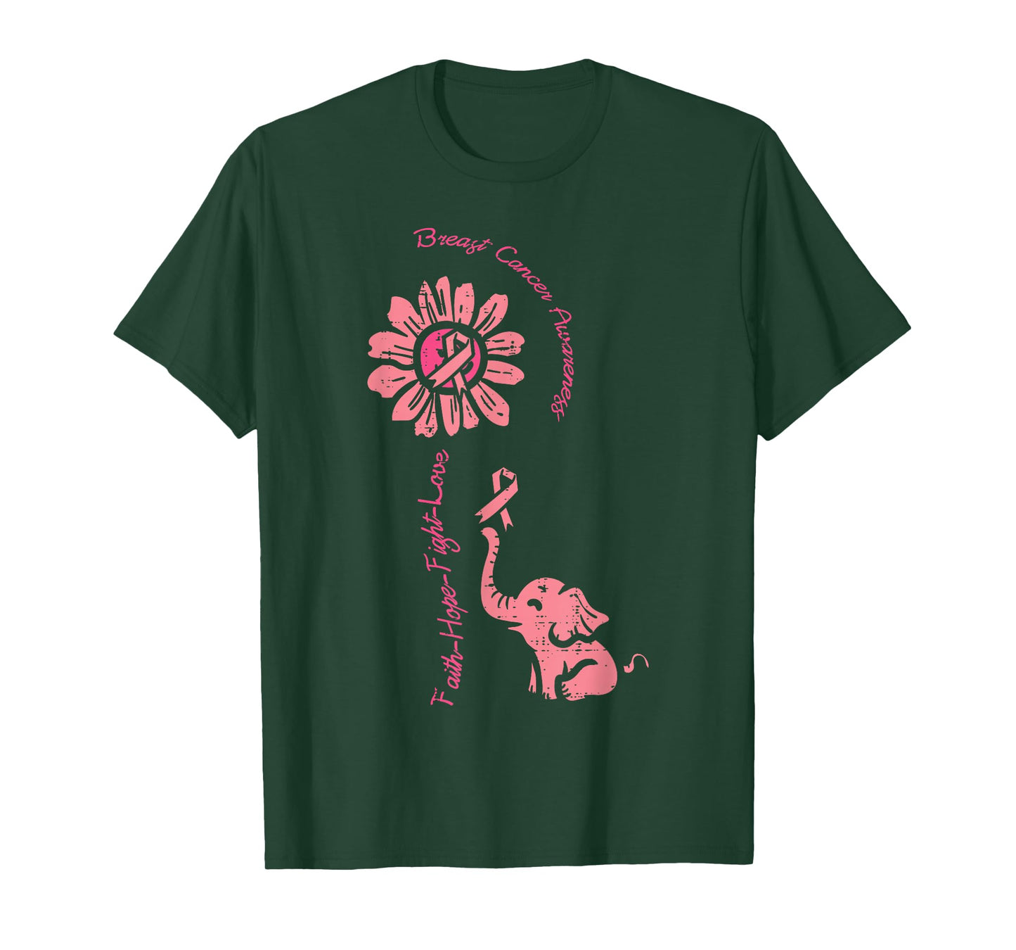 Breast Cancer Awareness Sunflower Elephant Faith Women Kids T-Shirt