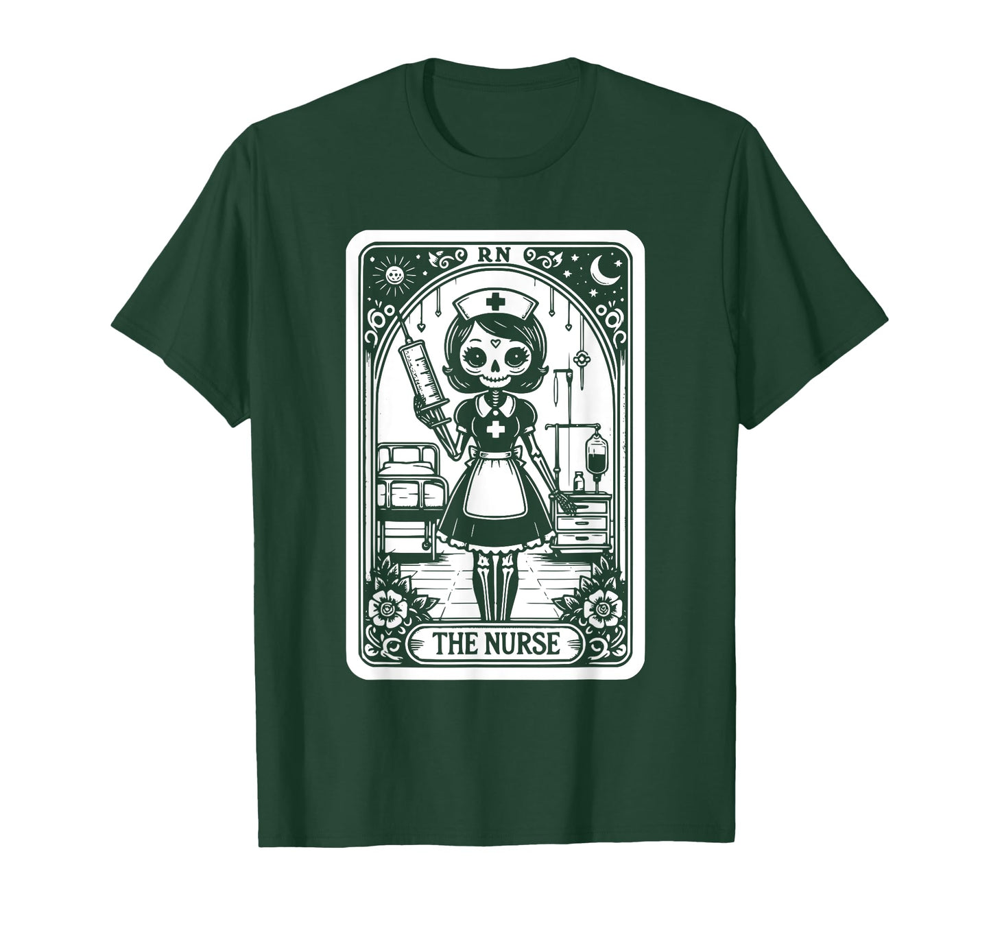 Funny Spooky Skeleton RN Nurse The Nurse Tarot Card Nursing T-Shirt