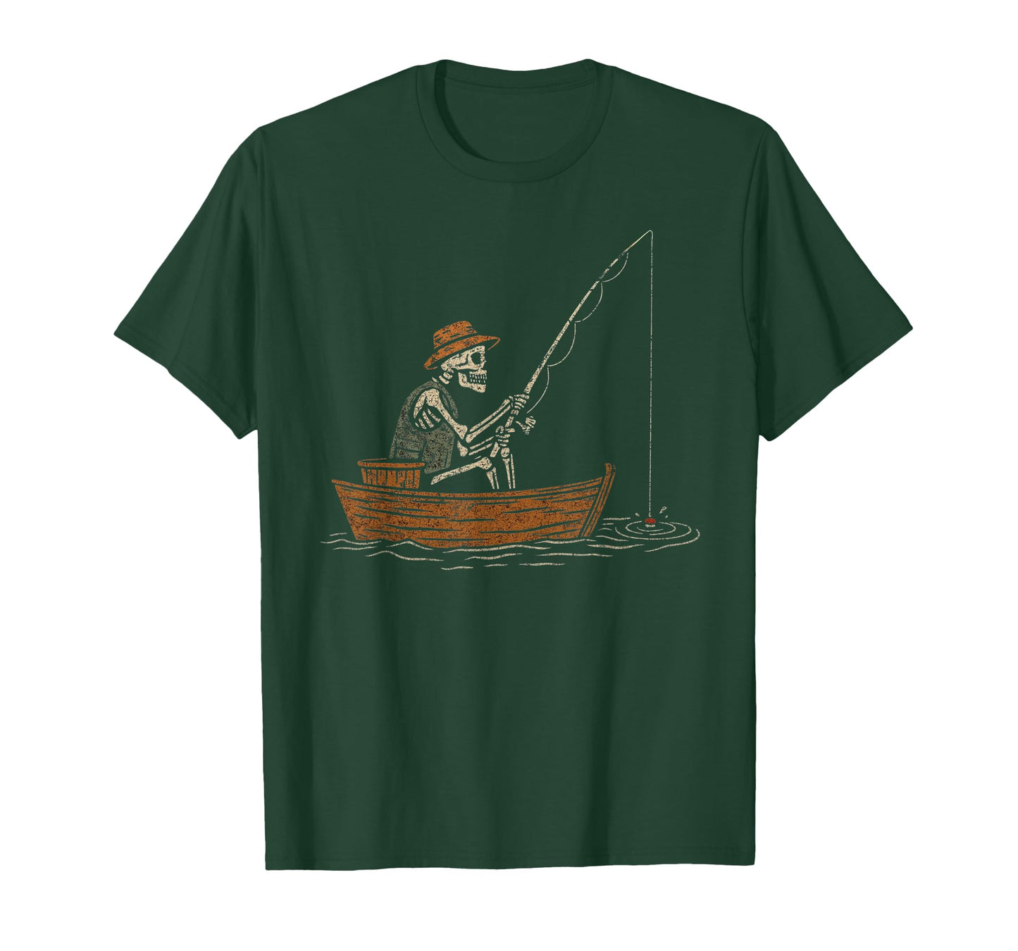 Vintage Halloween Skeleton Fishing Funny Spooky Costume T-Shirt