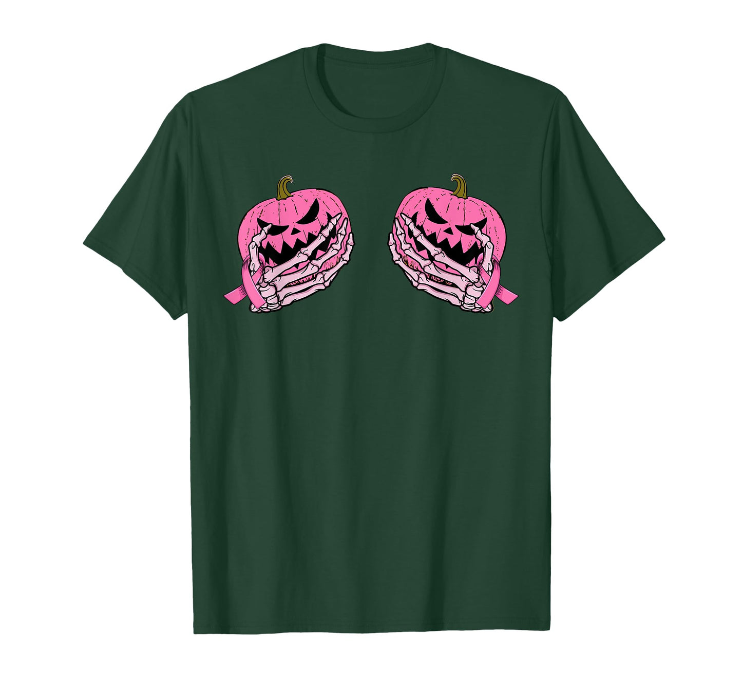Skeleton Hand Pink Ribbon Halloween Breast Cancer Pumpkin T-Shirt