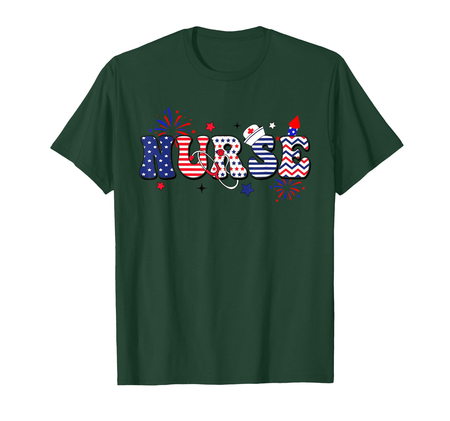 USA American Flag Patriotic Nurse Stethoscope 4th of July T-Shirt