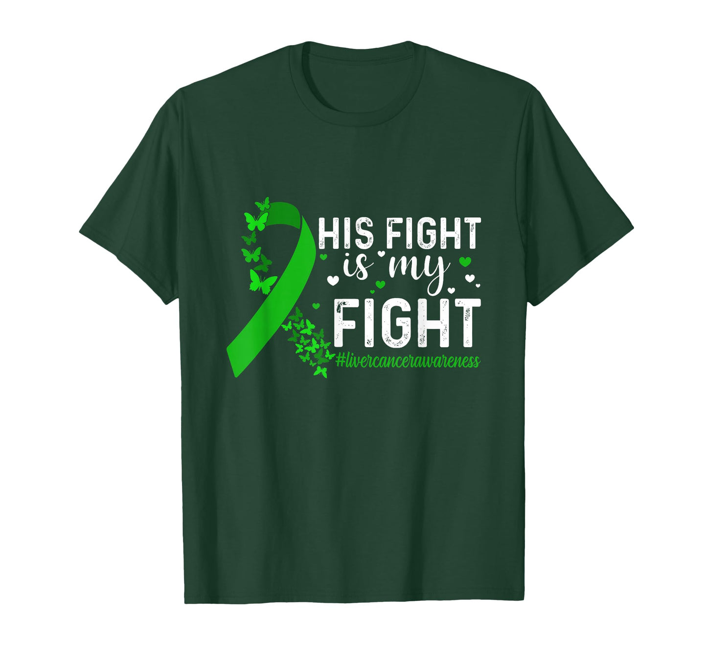Support Liver Cancer Men Women His Fight Is My Fight Liver Cancer Awareness T-Shirt - Unisex-Adults & Kids - Black - Short Sleeve - Small - Modern - Cotton 65%, Polyester 35%