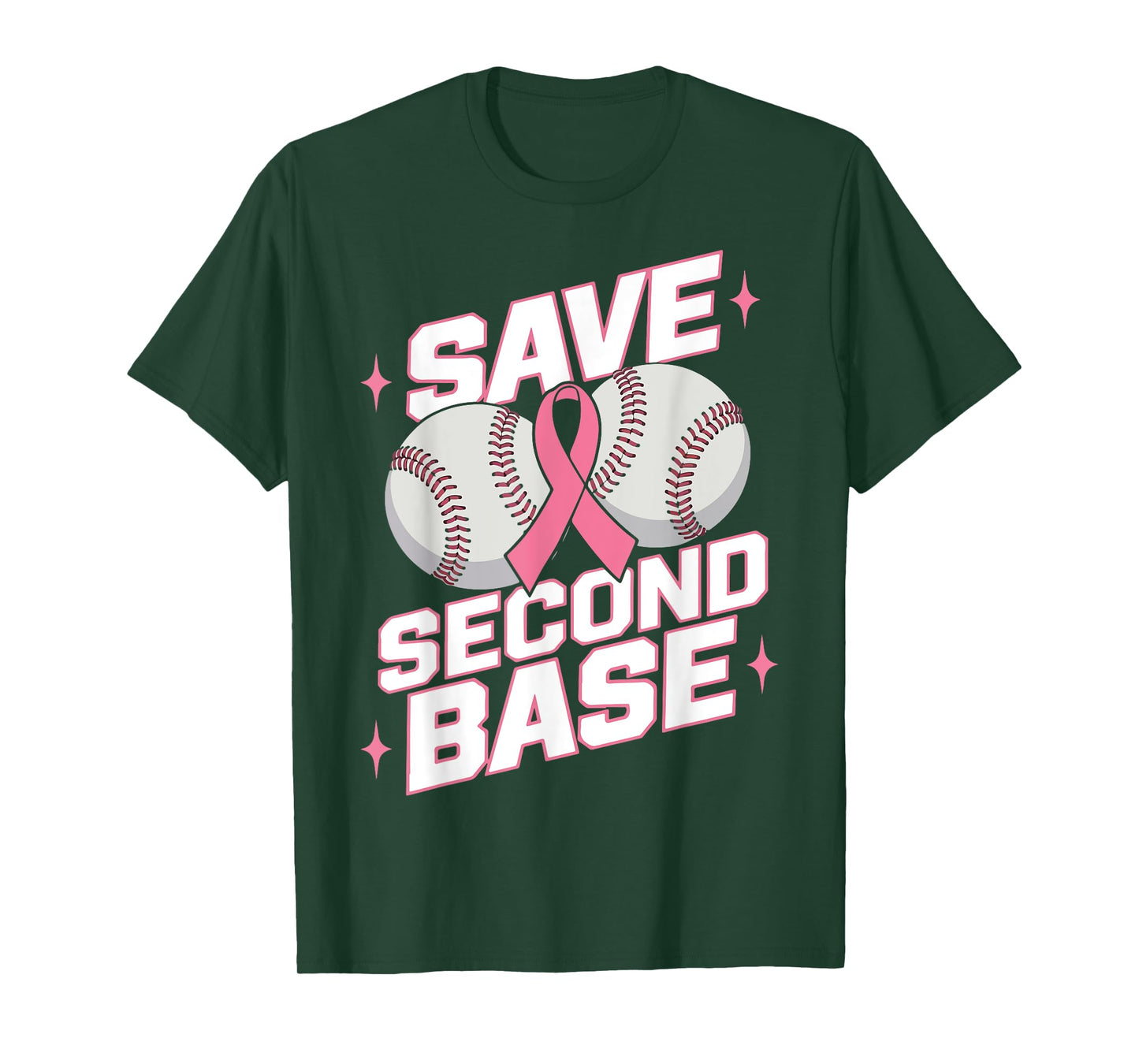 Save 2nd Base Baseball Player Breast Cancer Awareness T-Shirt